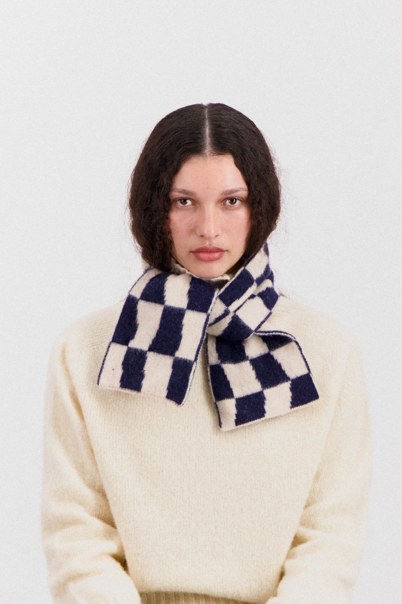 Mini Checkerboard Scarf - Navy