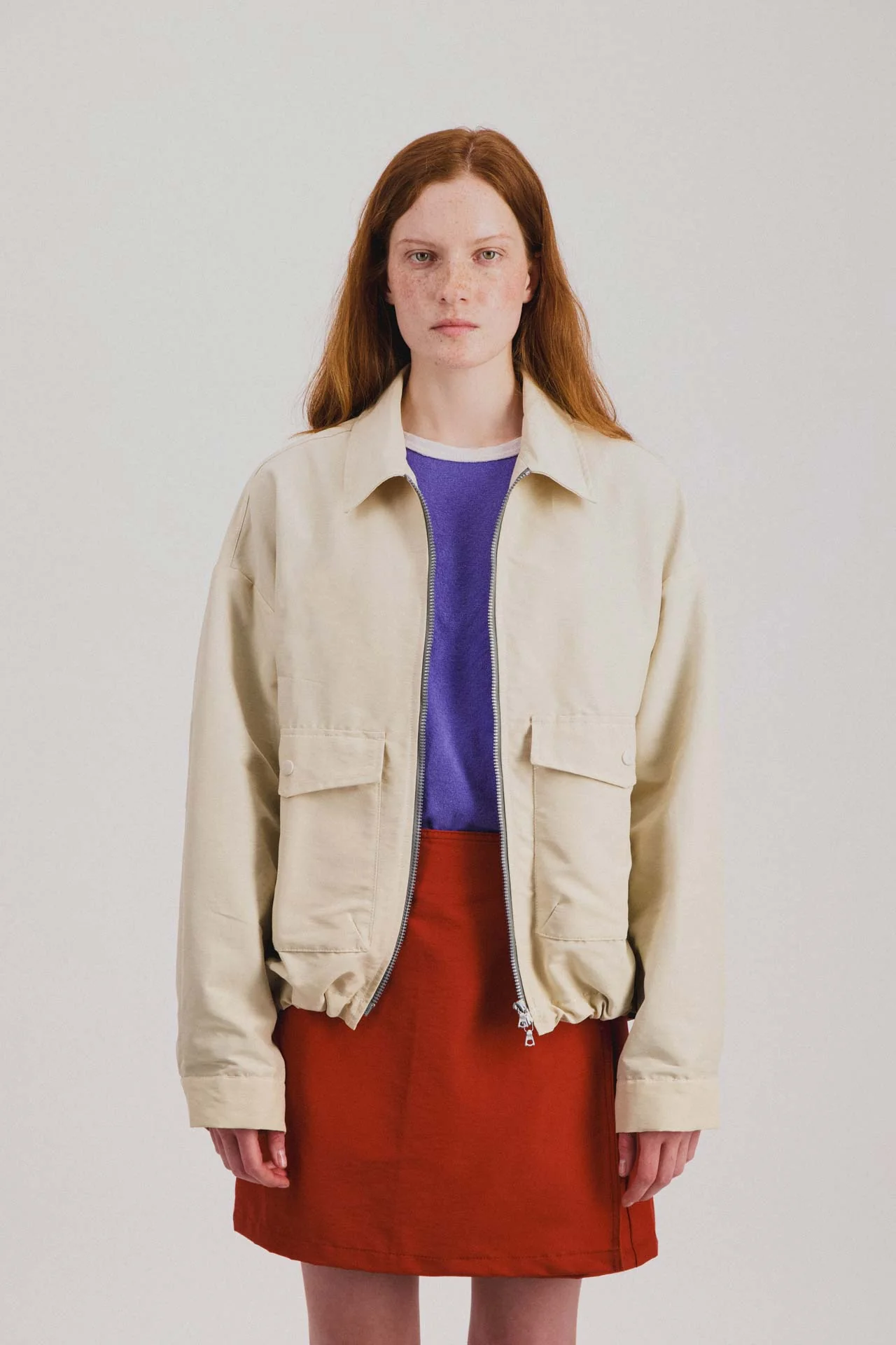 Boxy Swing Jacket For Women - Water Repellent Nylon - Cream (Women)