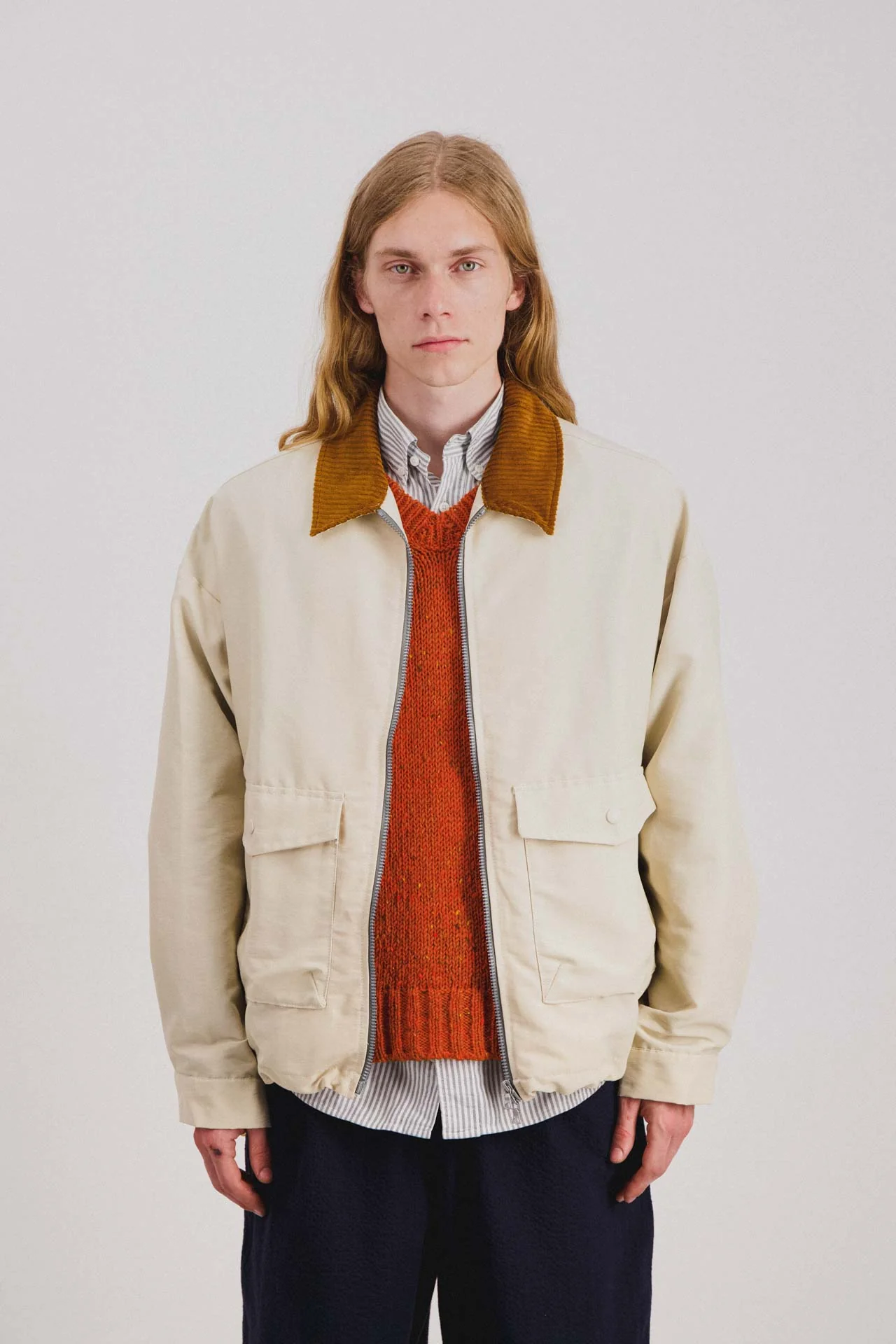 Boxy Swing Jacket - Cord Neck - Cream