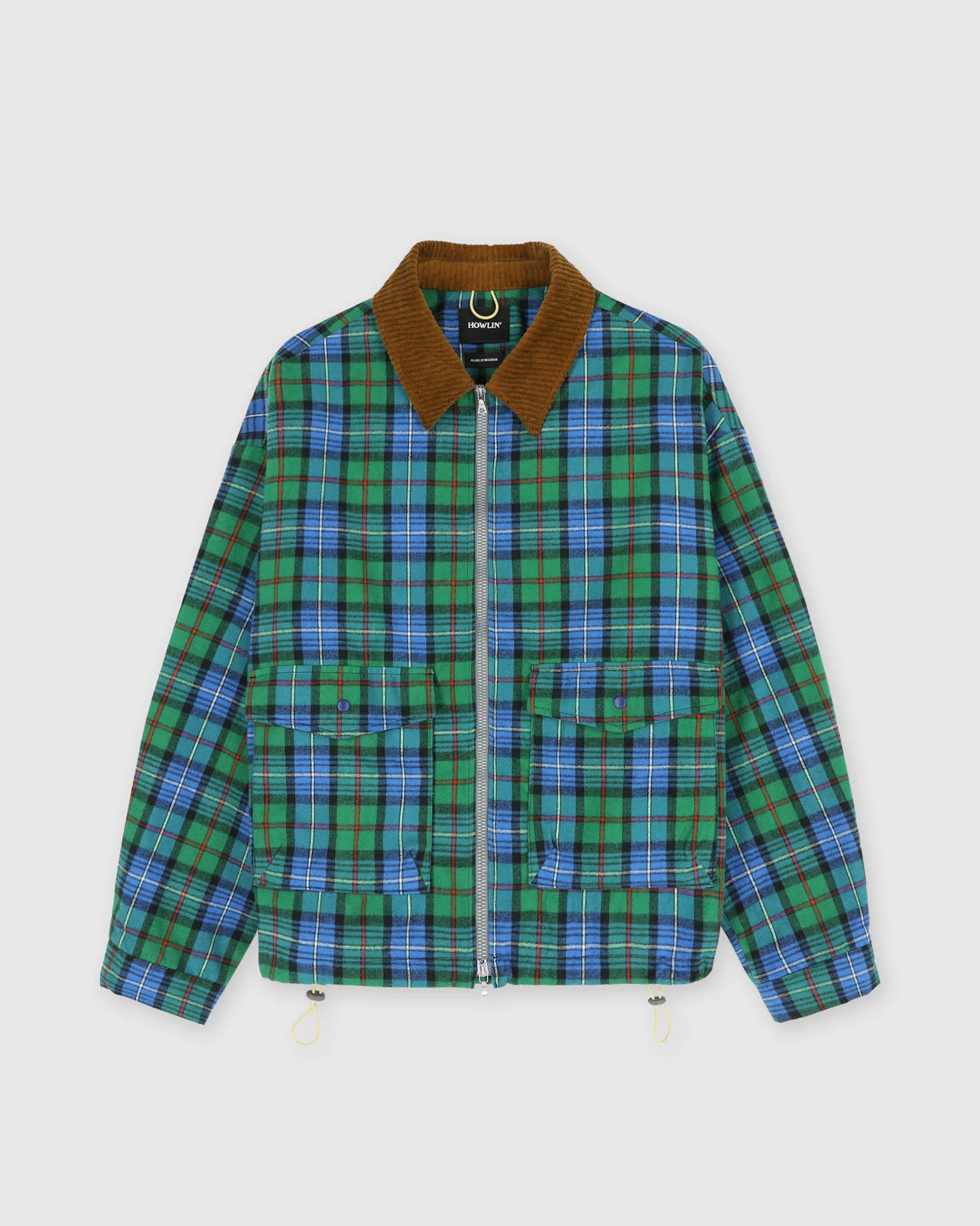 Boxy Swing Jacket - Cord Neck - Tartan - Blue