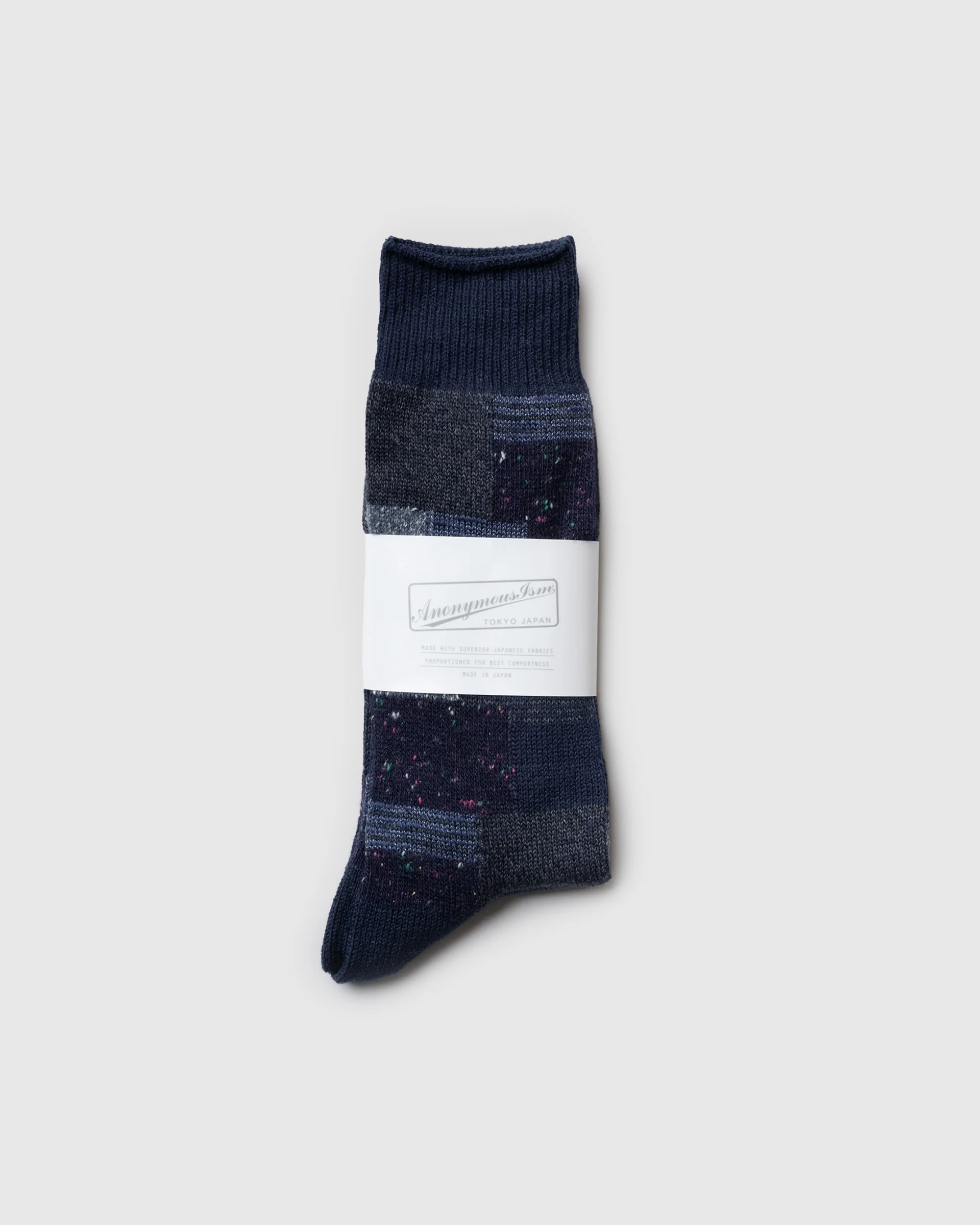 Patchwork Crew Socks - Navy