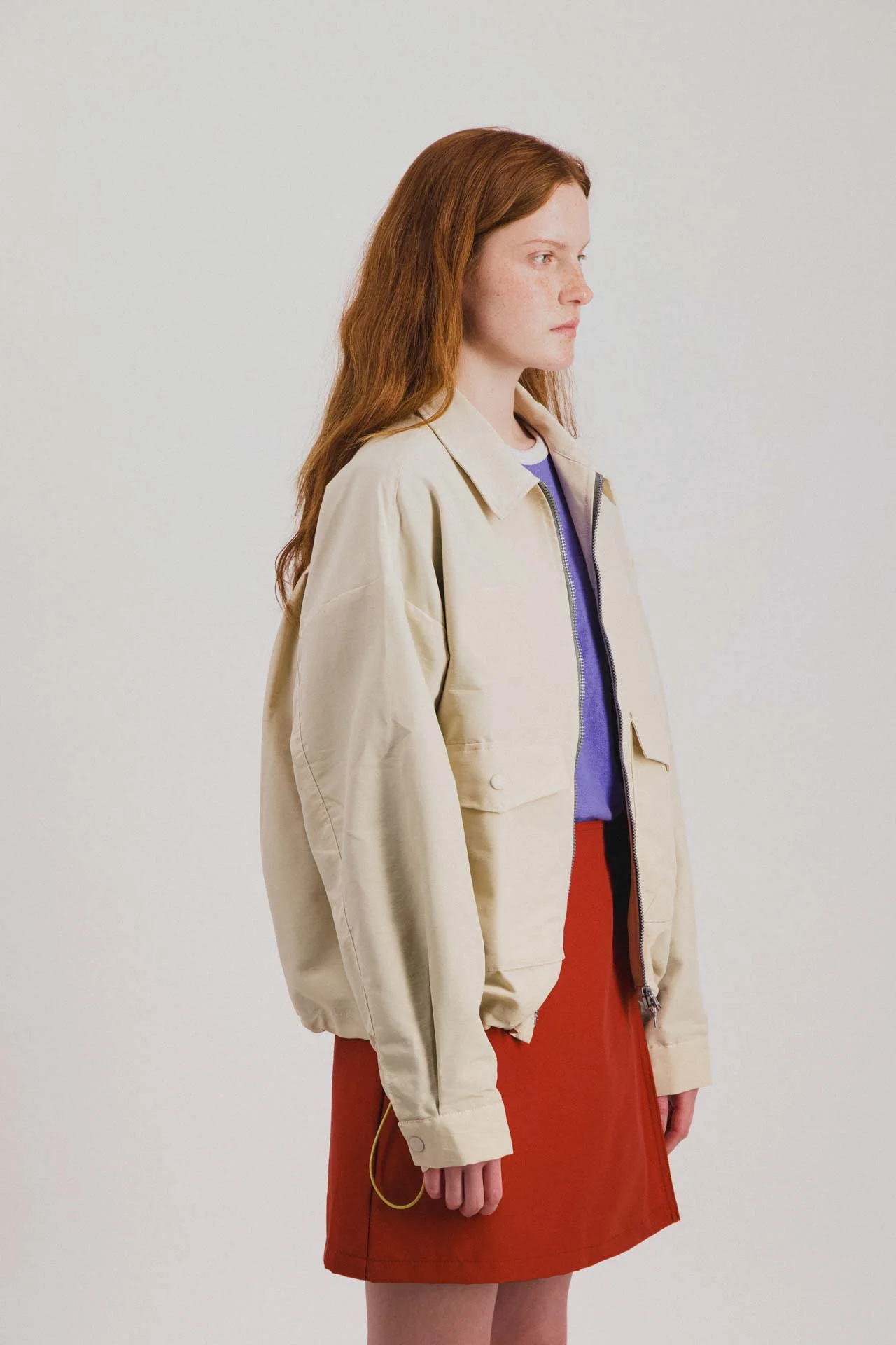 Boxy Swing Jacket For Women - Water Repellent Nylon - Cream (Women)