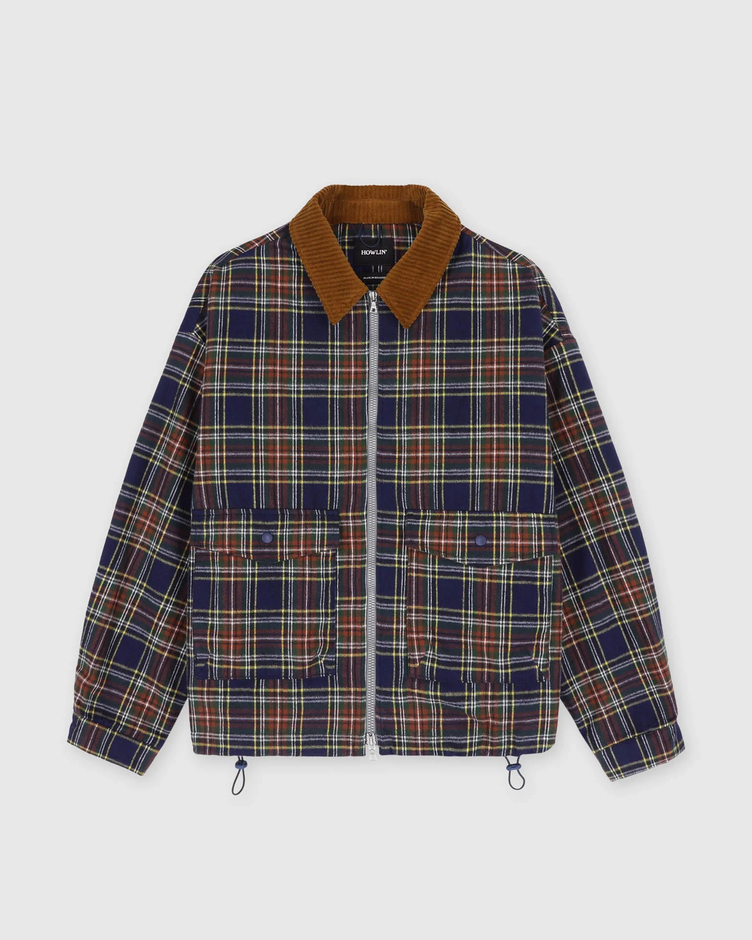 Boxy Swing Jacket - Cord Neck - Tartan - Navy