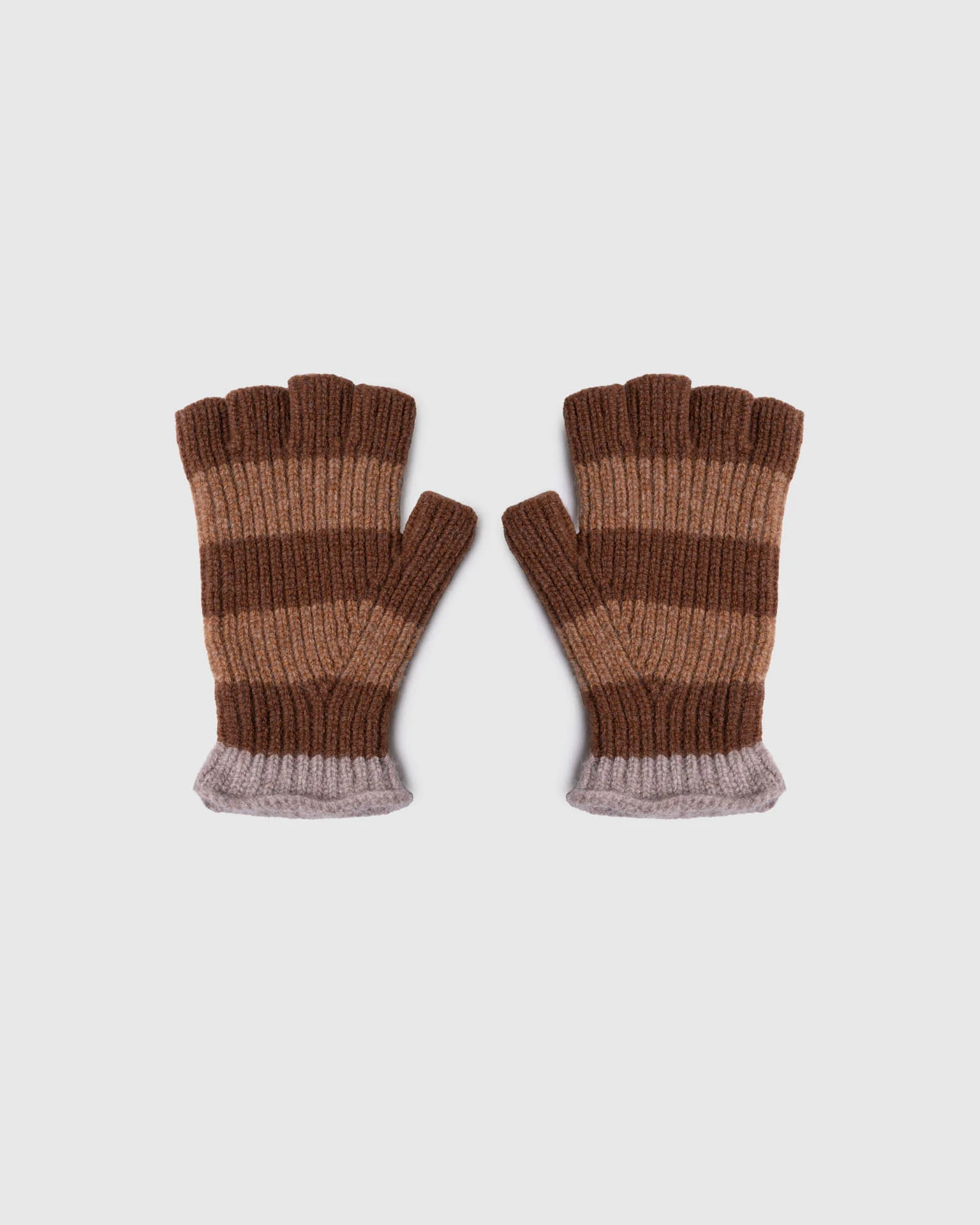 Striped No Fingers Ribbed Gloves - Wood