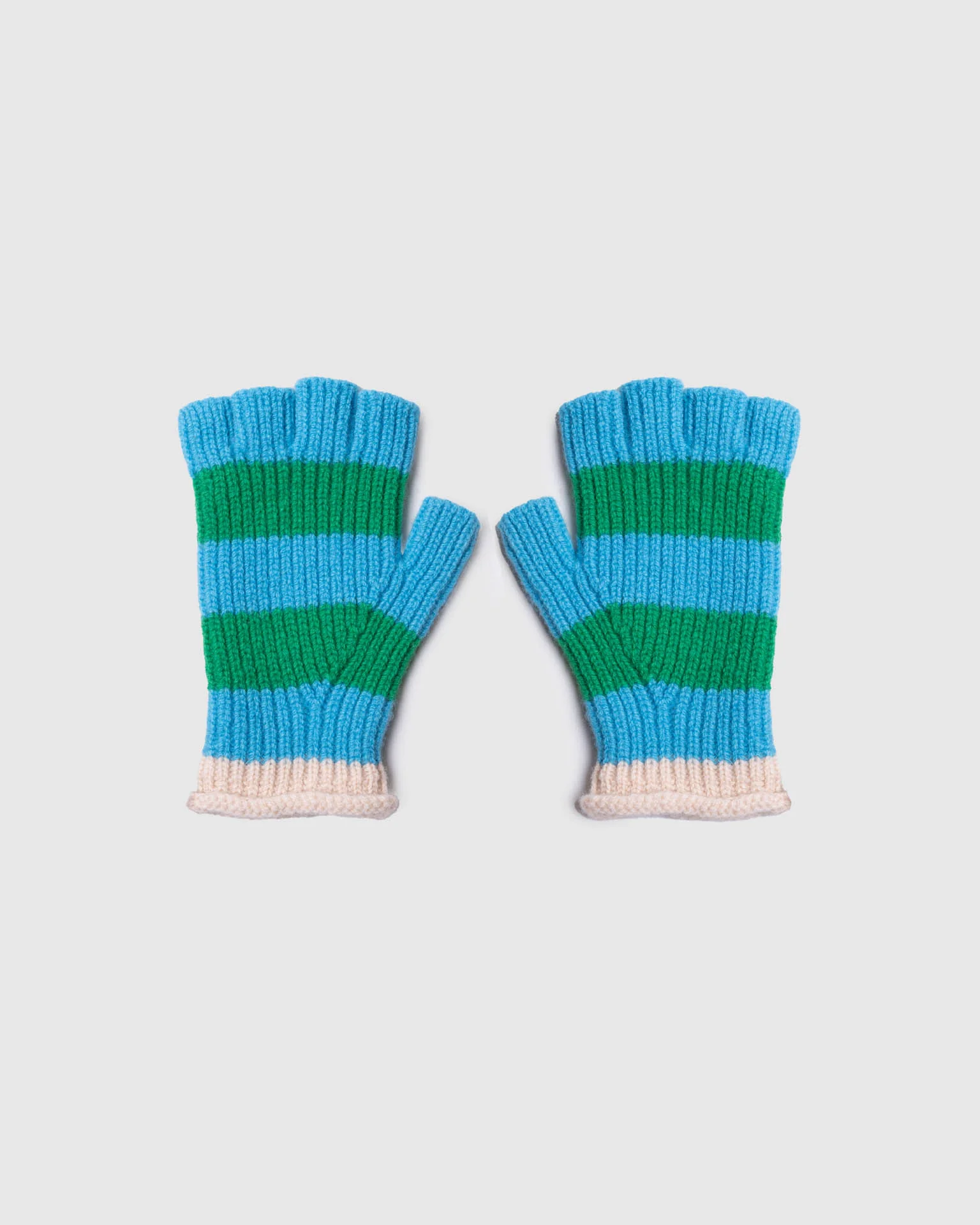 Striped No Fingers Ribbed Gloves - Aquamarine