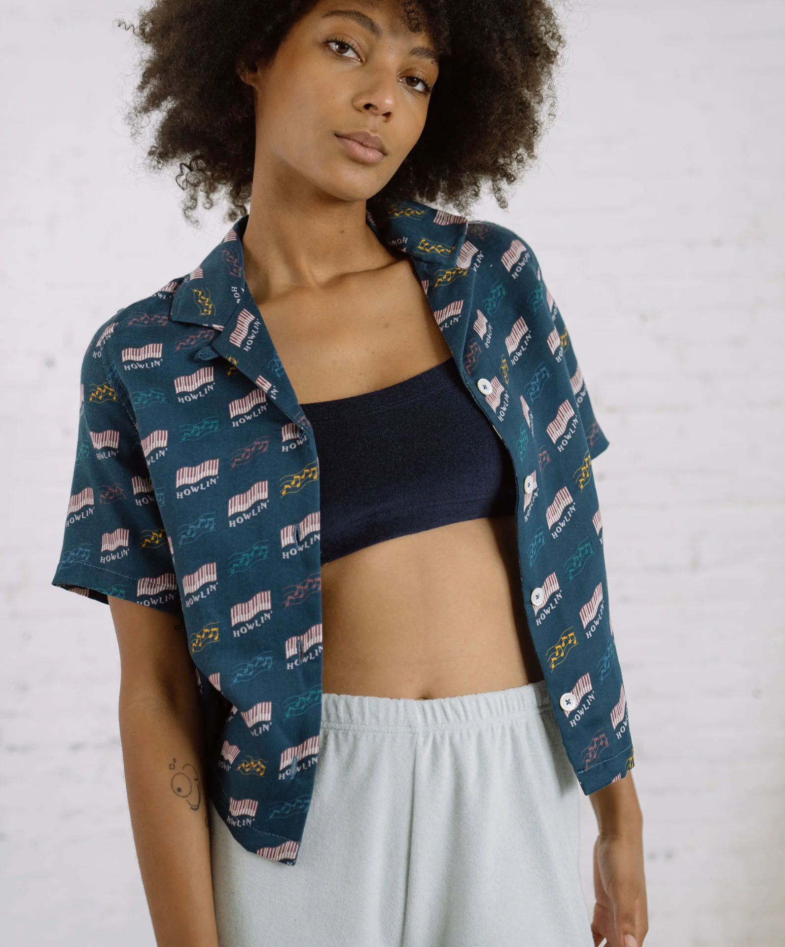 Cocktails For The Girls Please Shirt - Azzuro Howlin' Piano Hemp Print (Women)