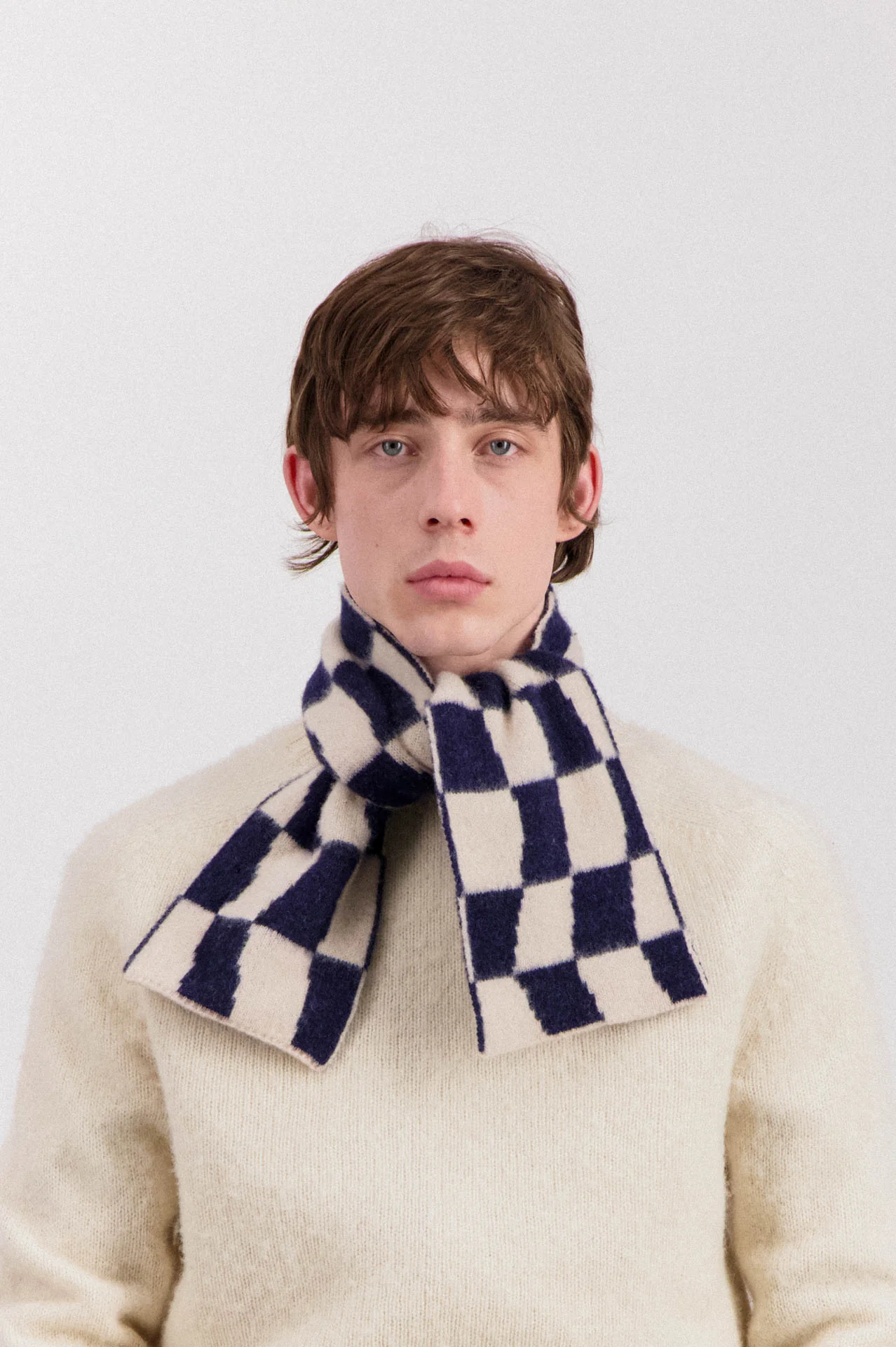 Mini Checkerboard Scarf - Navy