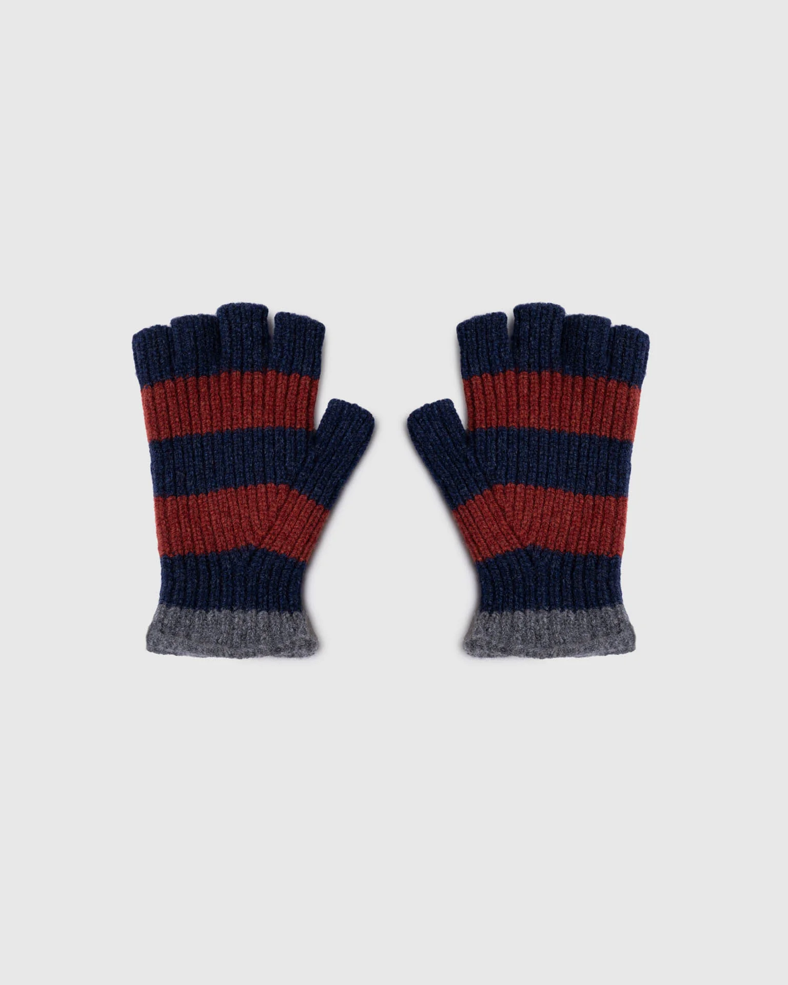 Striped No Fingers Ribbed Gloves - Navy