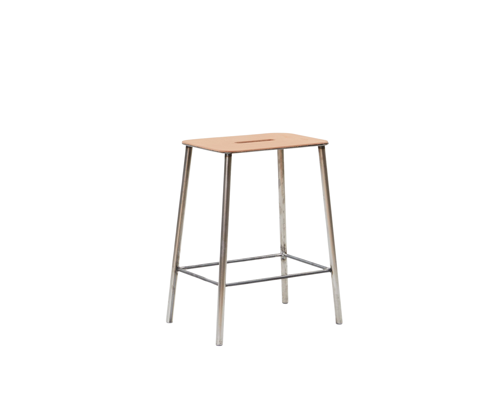 Adam Stool | Raw Steel / Natural Leather | H50