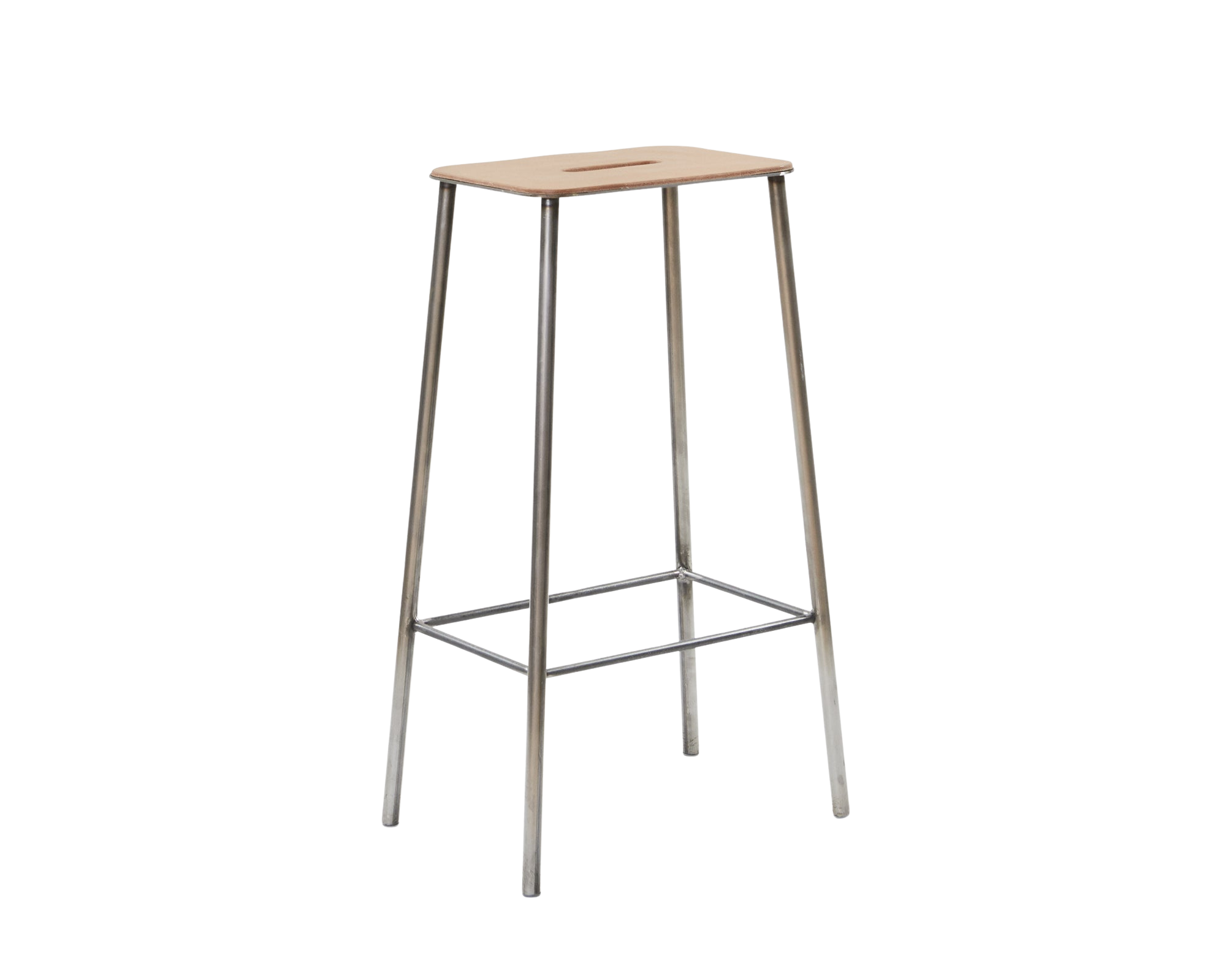 Adam Stool | Raw Steel / Natural Leather | H76