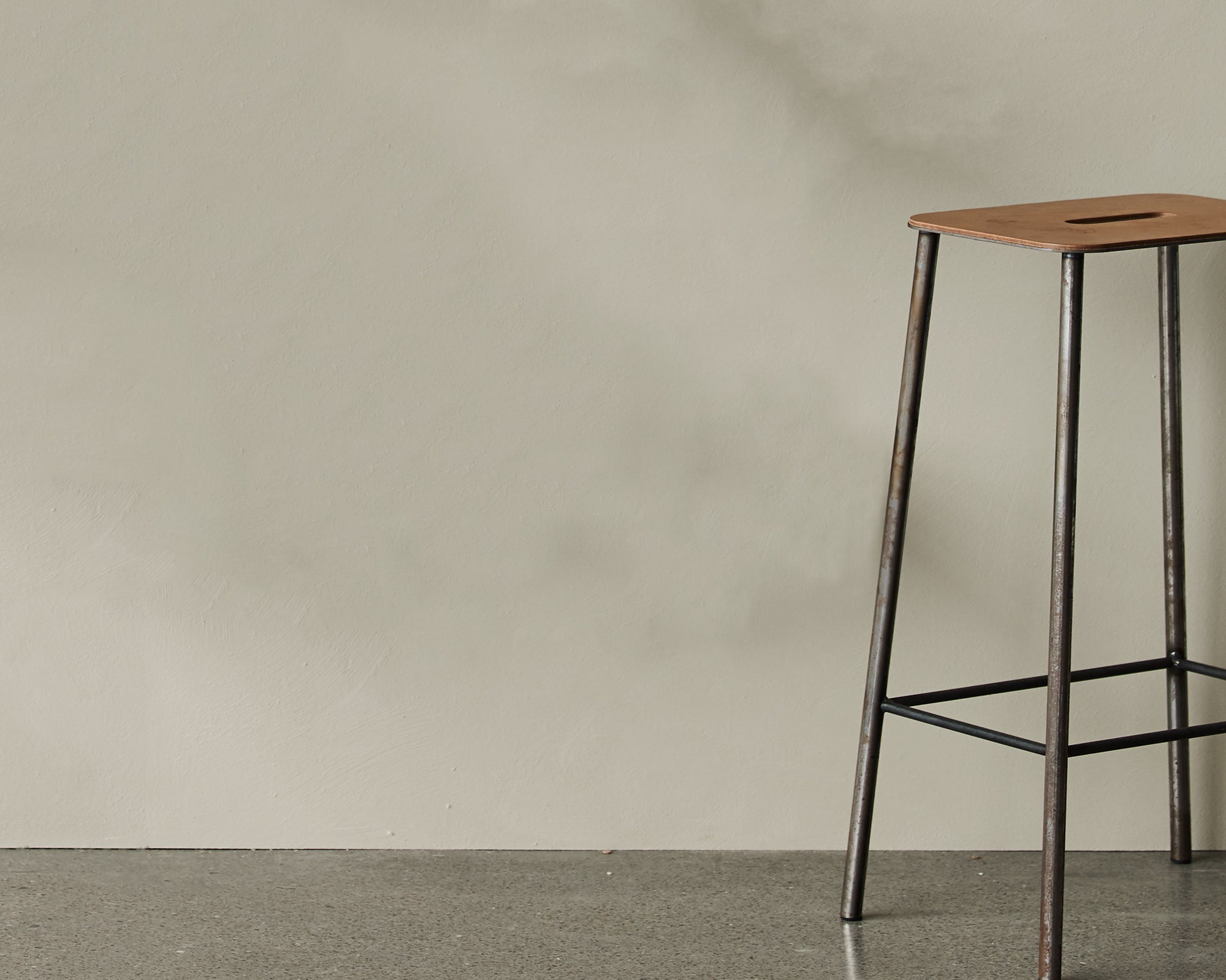 Adam Stool | Raw Steel / Natural Leather | H65