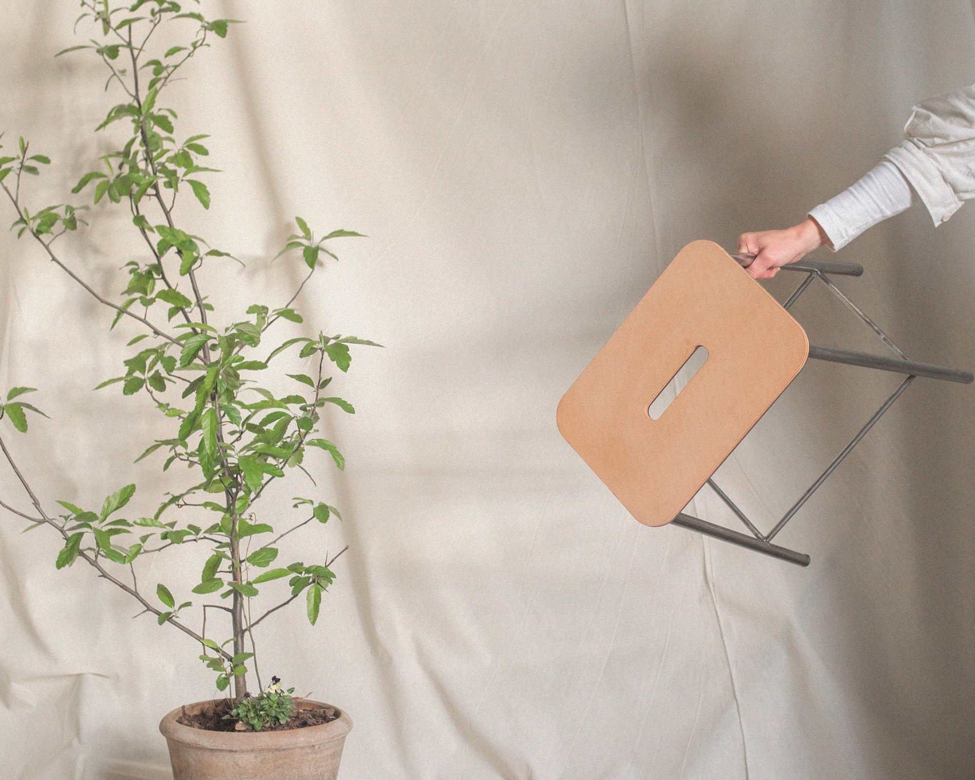 Adam Stool | Raw Steel / Natural Leather | H50