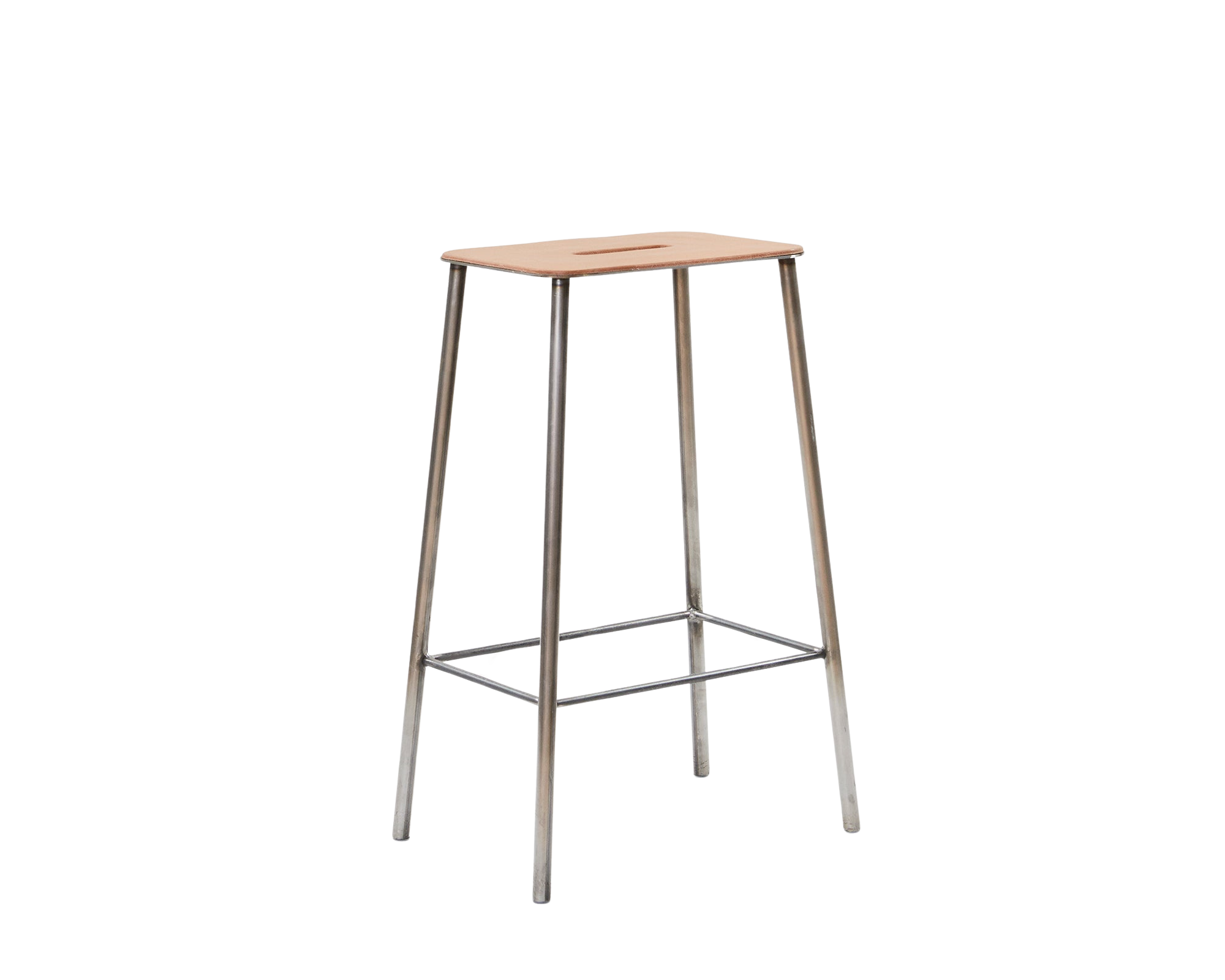 Adam Stool | Raw Steel / Natural Leather | H65