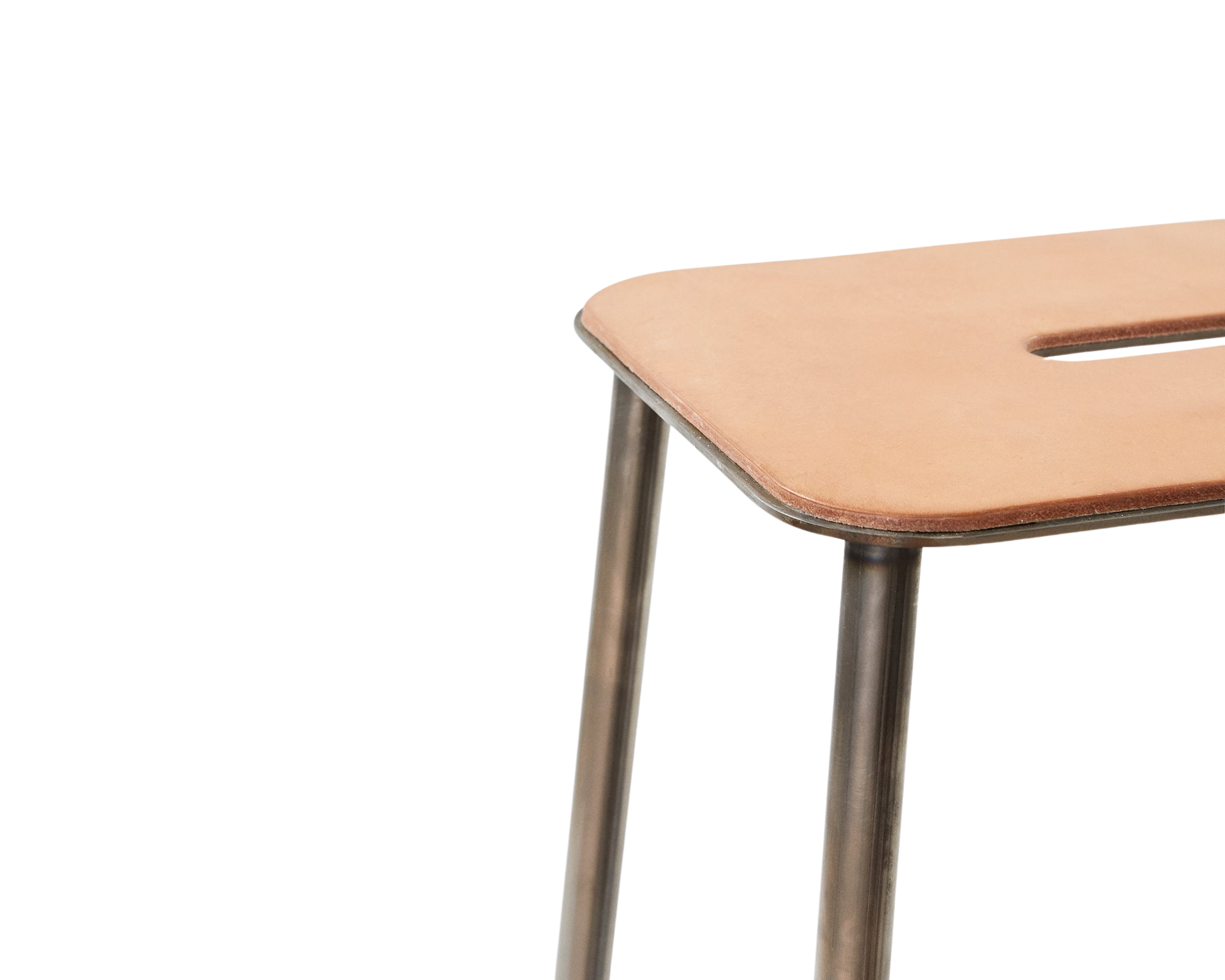 Adam Stool | Raw Steel / Natural Leather | H76