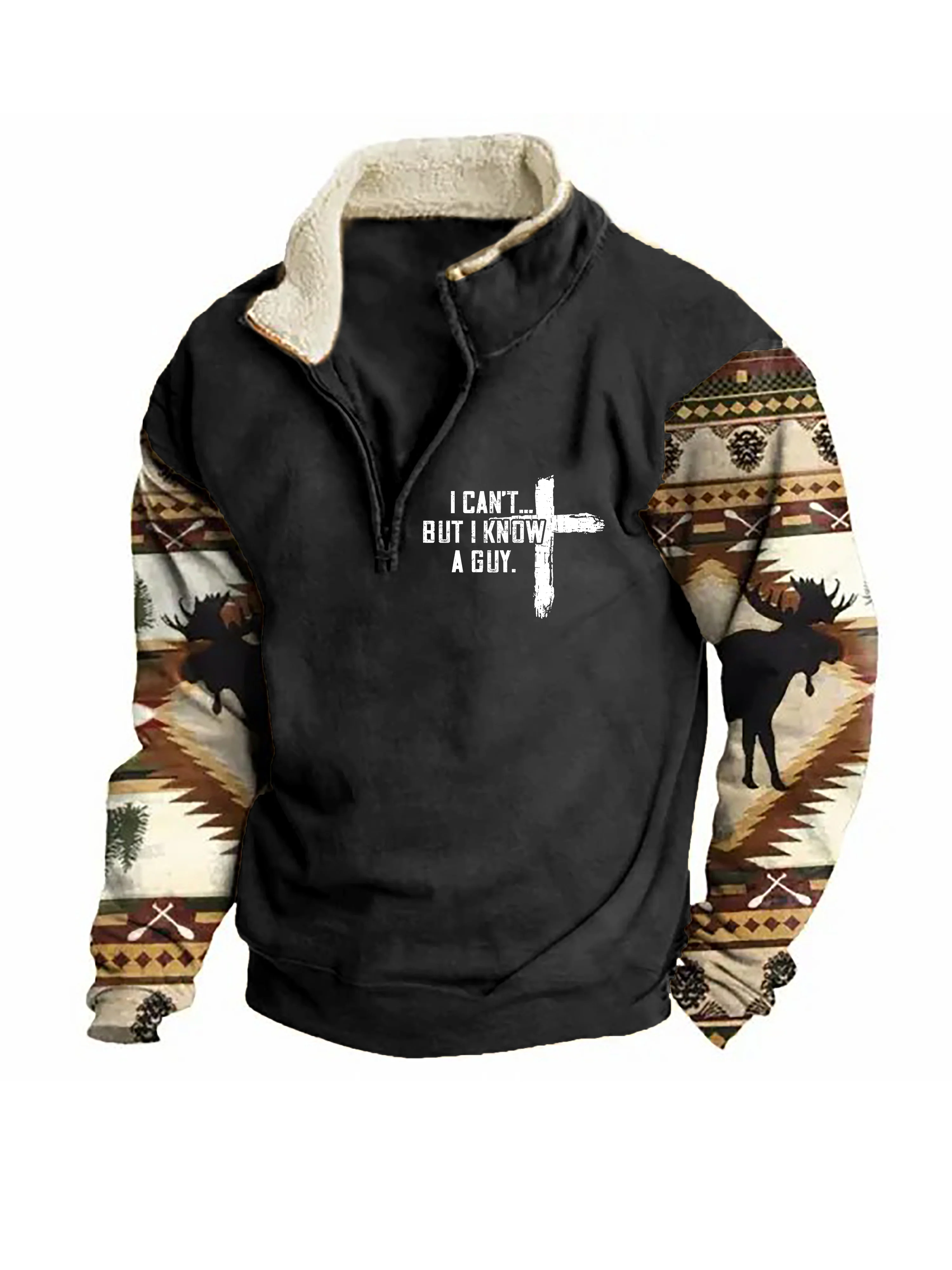 Sweatshirt mit Reißverschluss und Stehkragen „I Can't But I Know A Guy“ für Herren in Farbblock-Optik