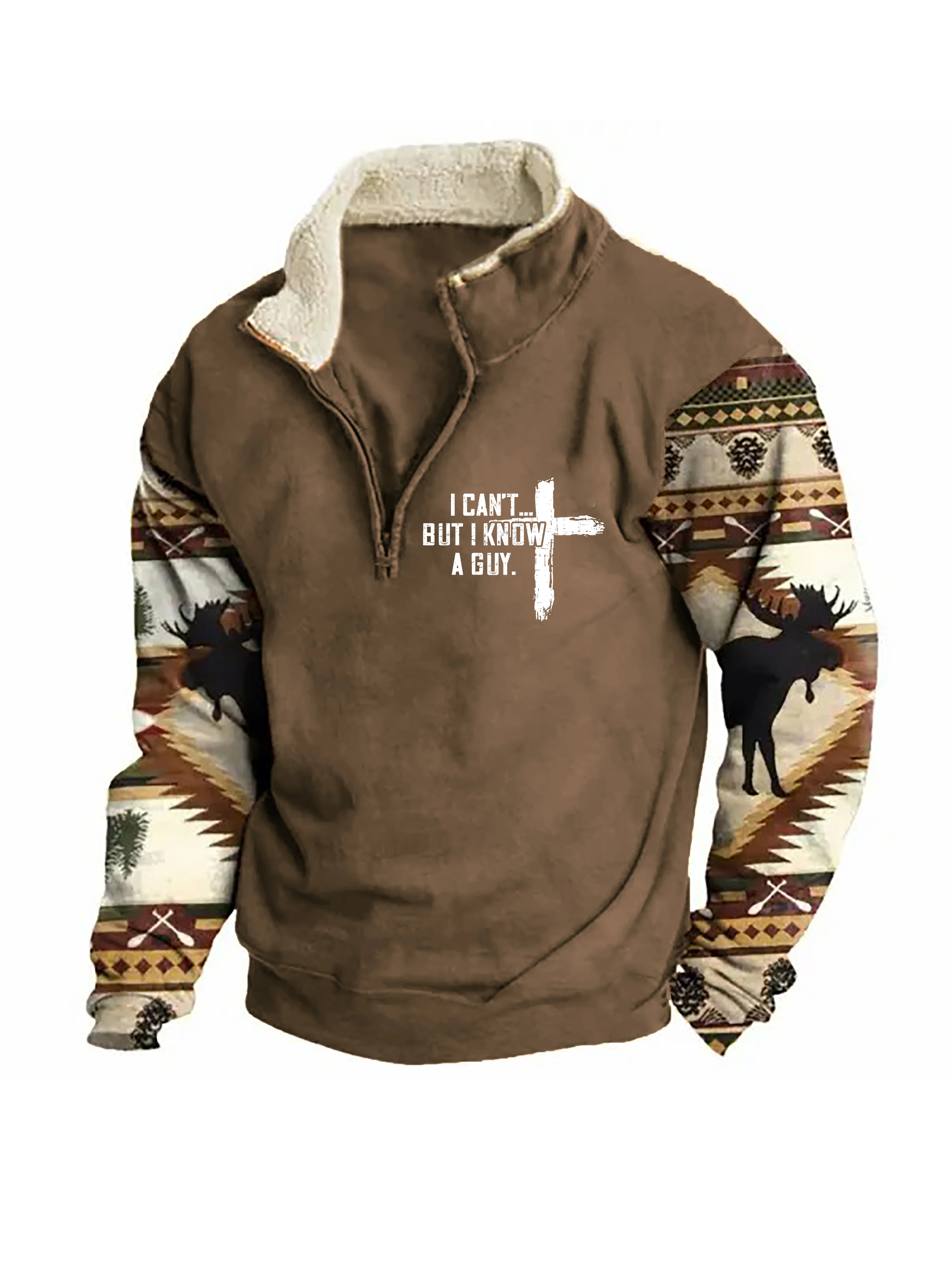 Sweatshirt mit Reißverschluss und Stehkragen „I Can't But I Know A Guy“ für Herren in Farbblock-Optik