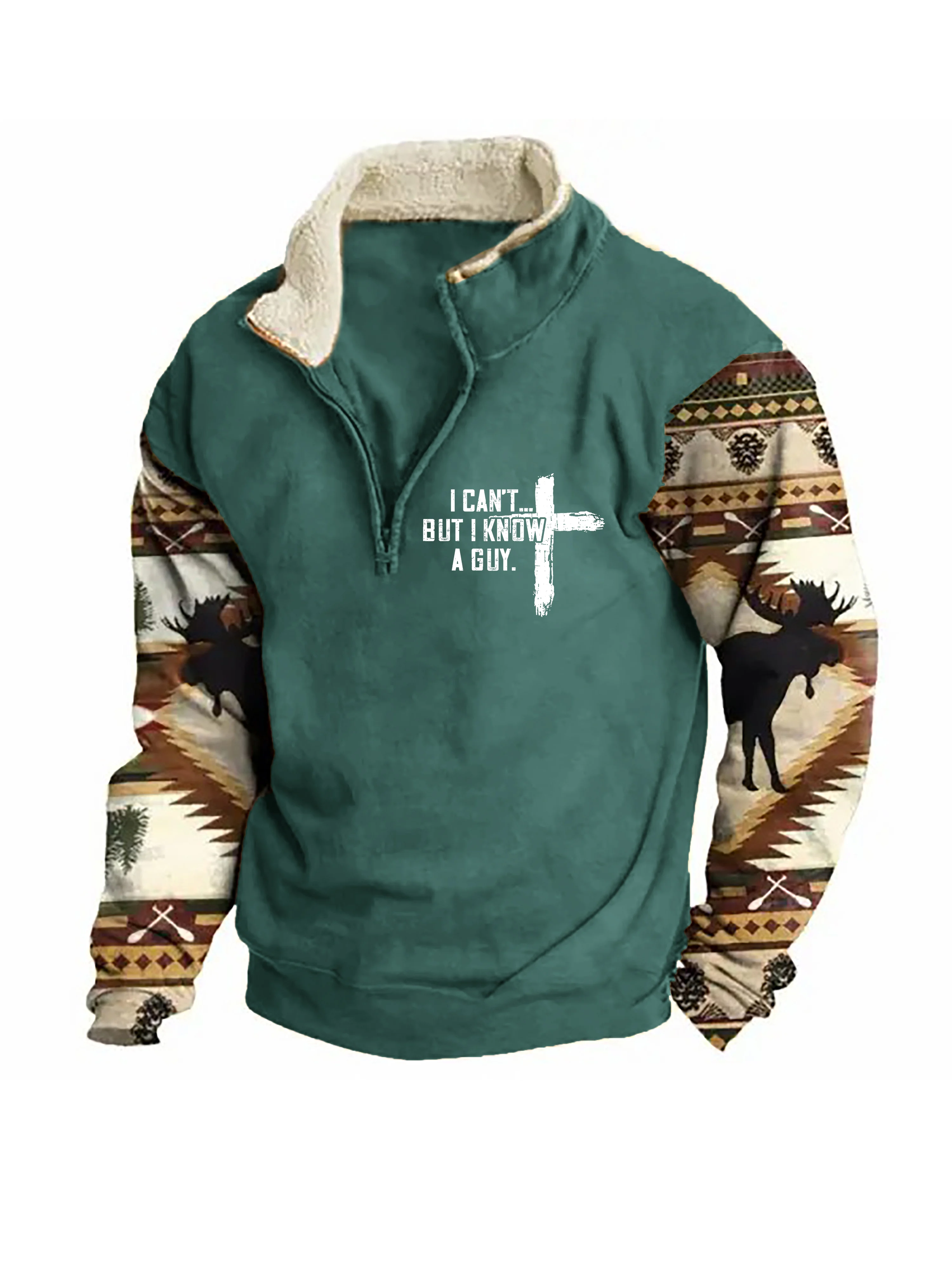 Sweatshirt mit Reißverschluss und Stehkragen „I Can't But I Know A Guy“ für Herren in Farbblock-Optik