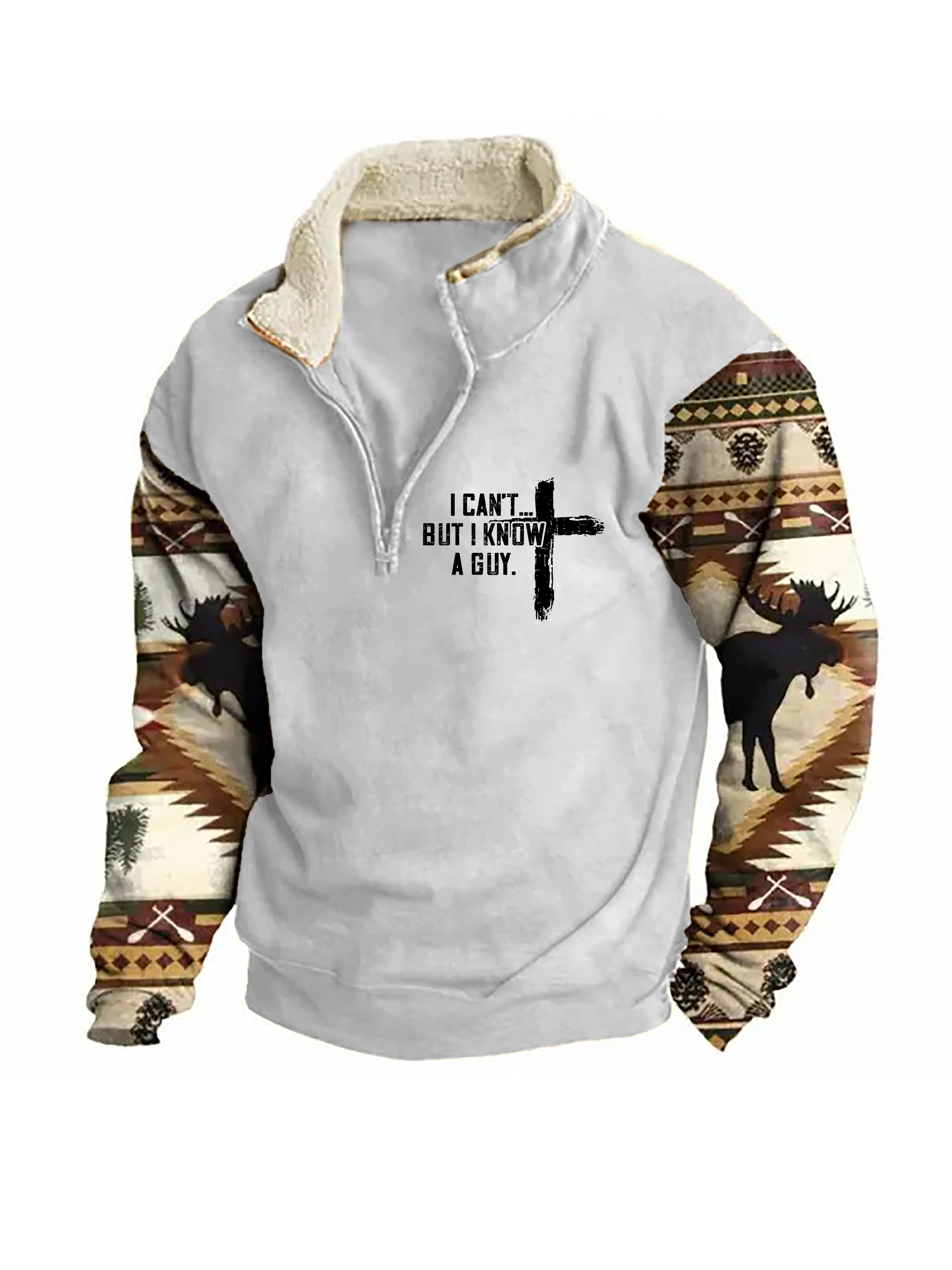 Sweatshirt mit Reißverschluss und Stehkragen „I Can't But I Know A Guy“ für Herren in Farbblock-Optik