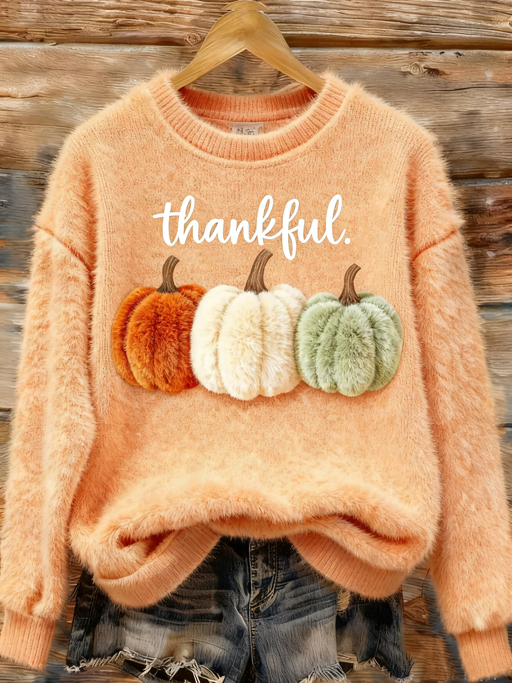 Women's Winter Thanksgiving Pumpkin Furry Top