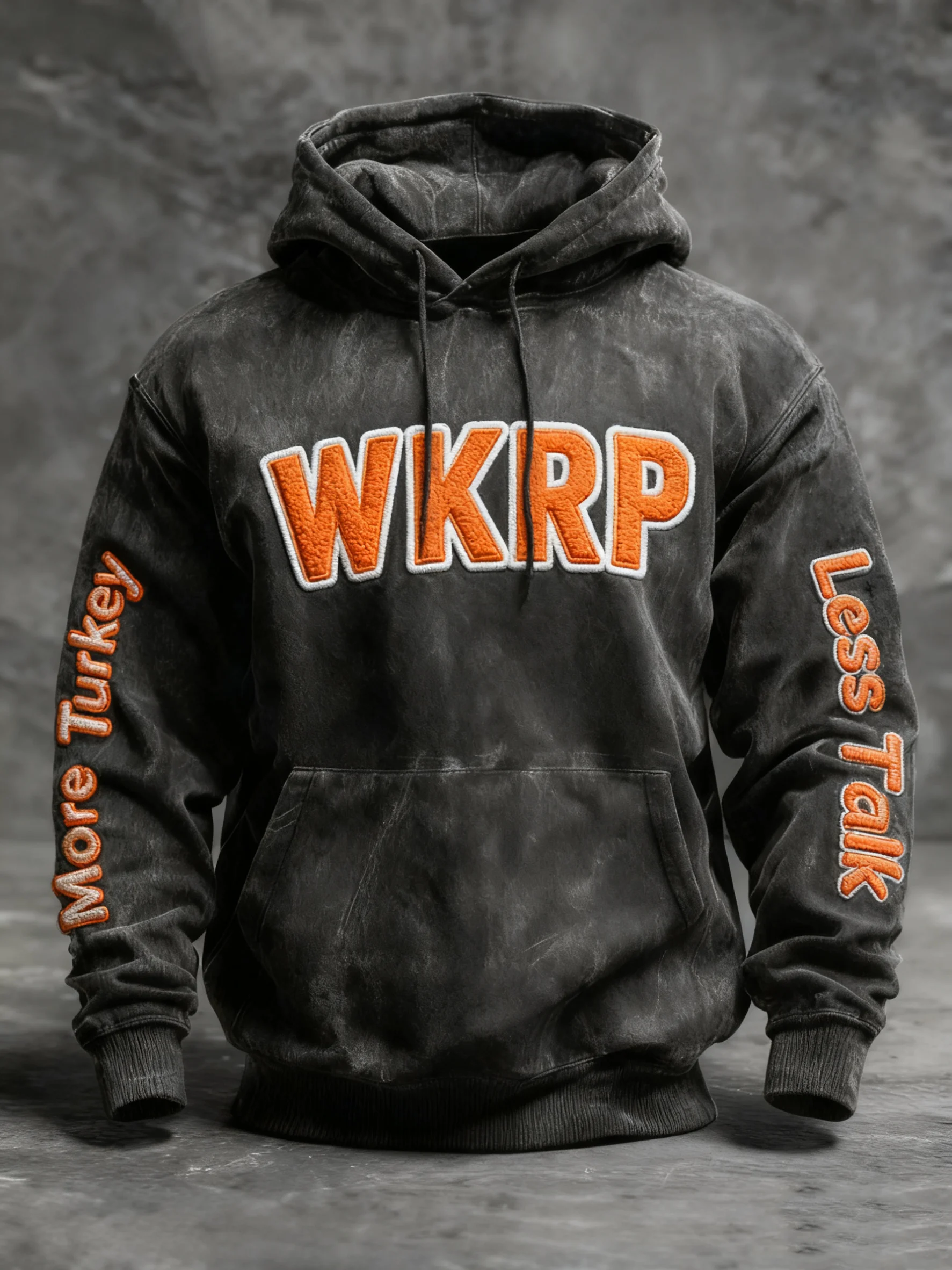 Men's Vintage WKPR Thankgiving More Turkey Less Talk Print Hoodie