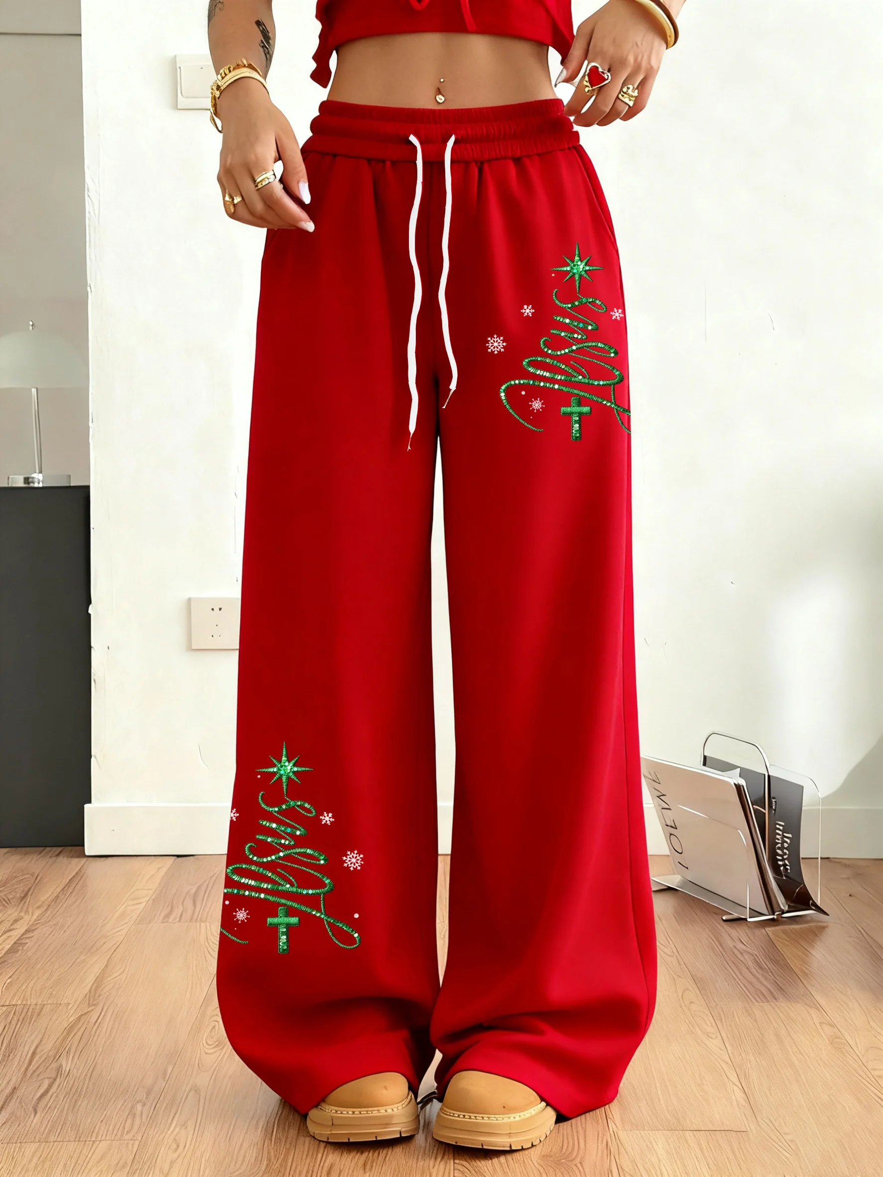 Women's Casual Christmas Jesus Fleece-Lined Sweatpants