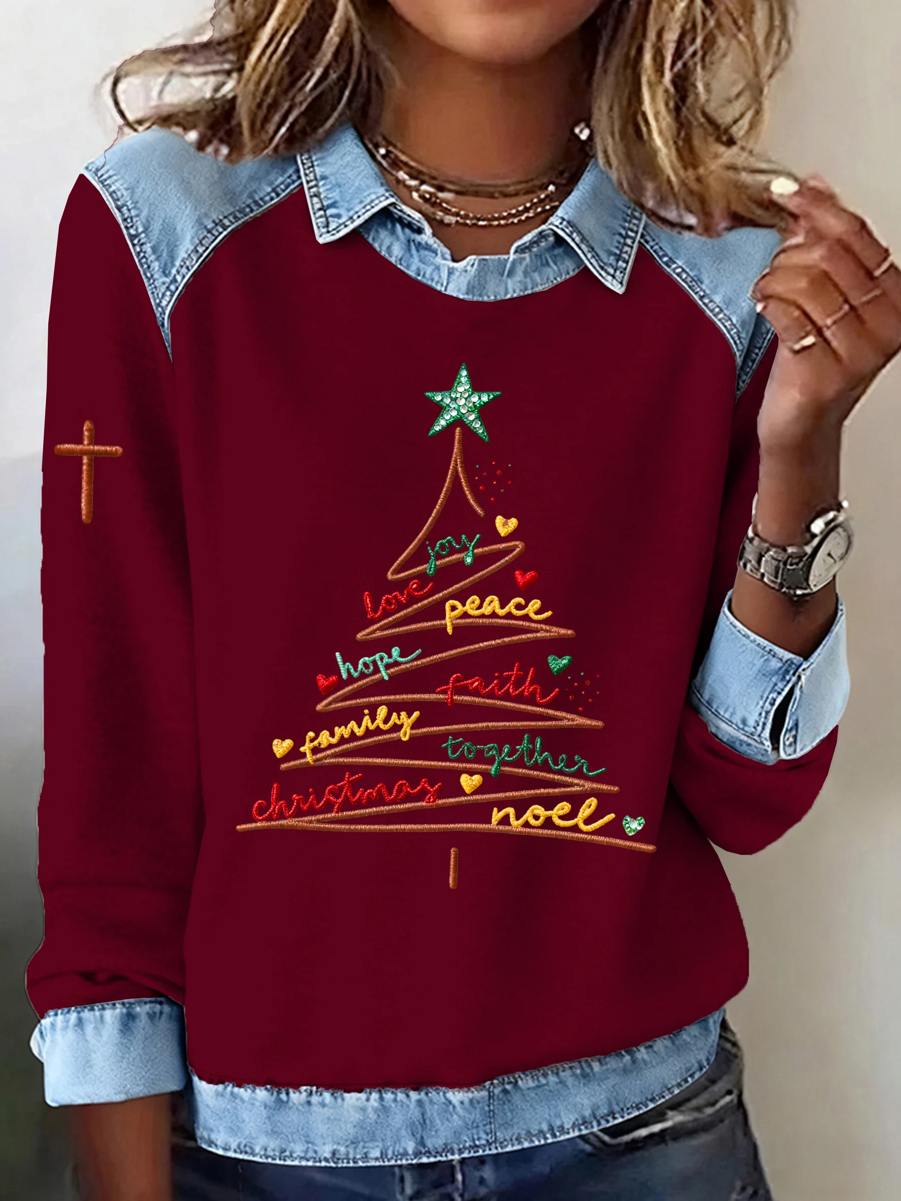 Women's Autumn Printed Casual Top For Christmas And Faith