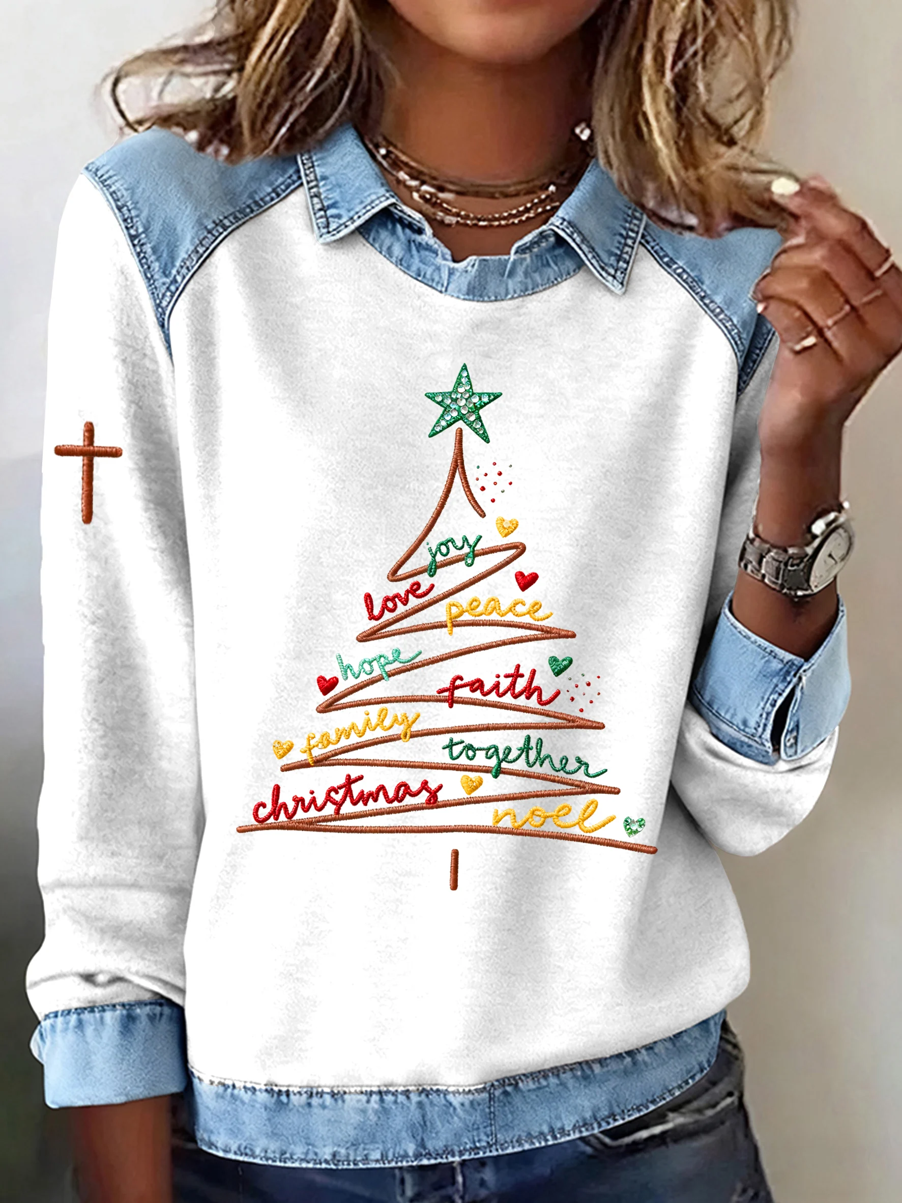Women's Autumn Printed Casual Top For Christmas And Faith