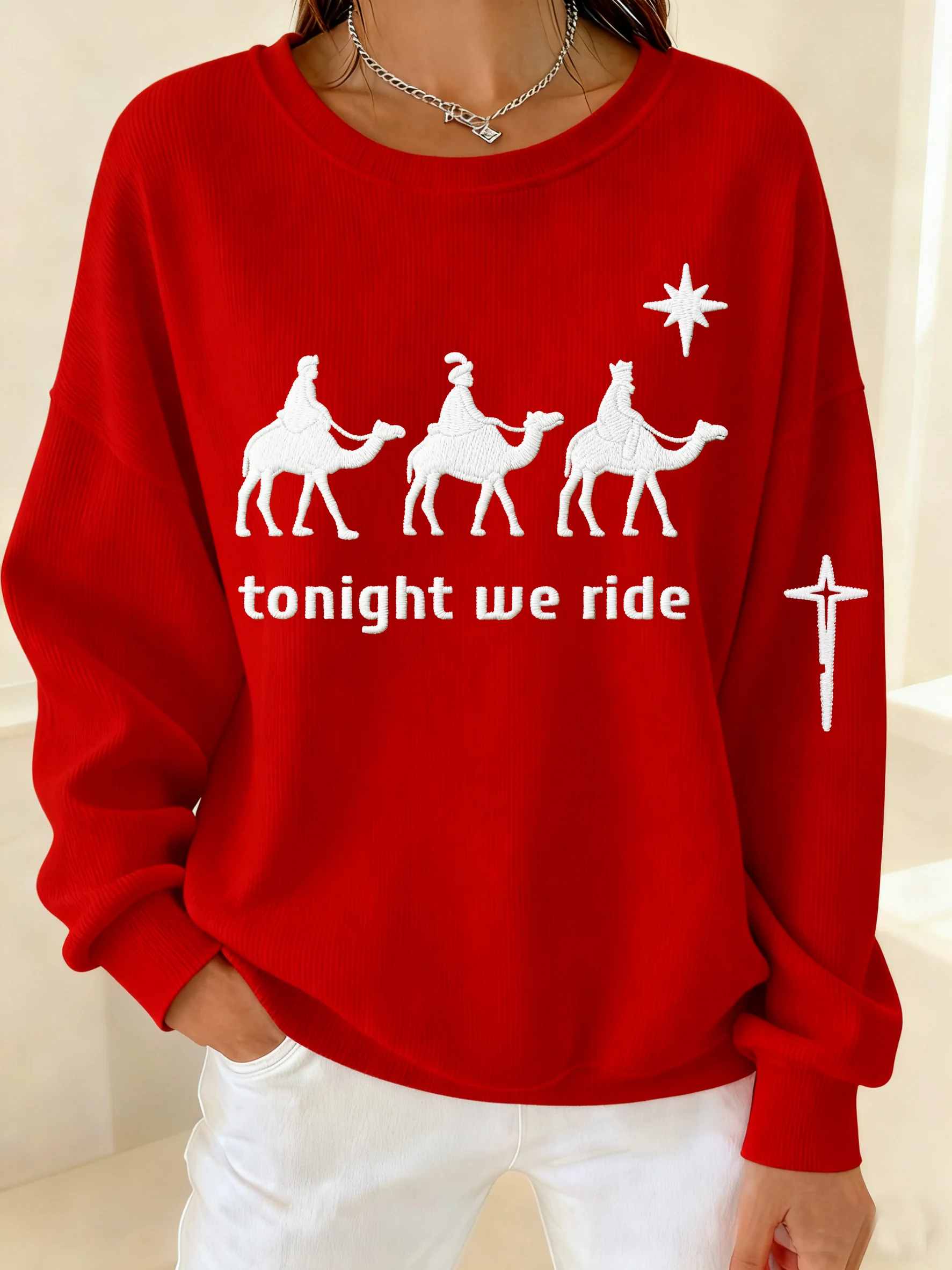 Women's Winter Christmas Faith Print Crew Neck Top