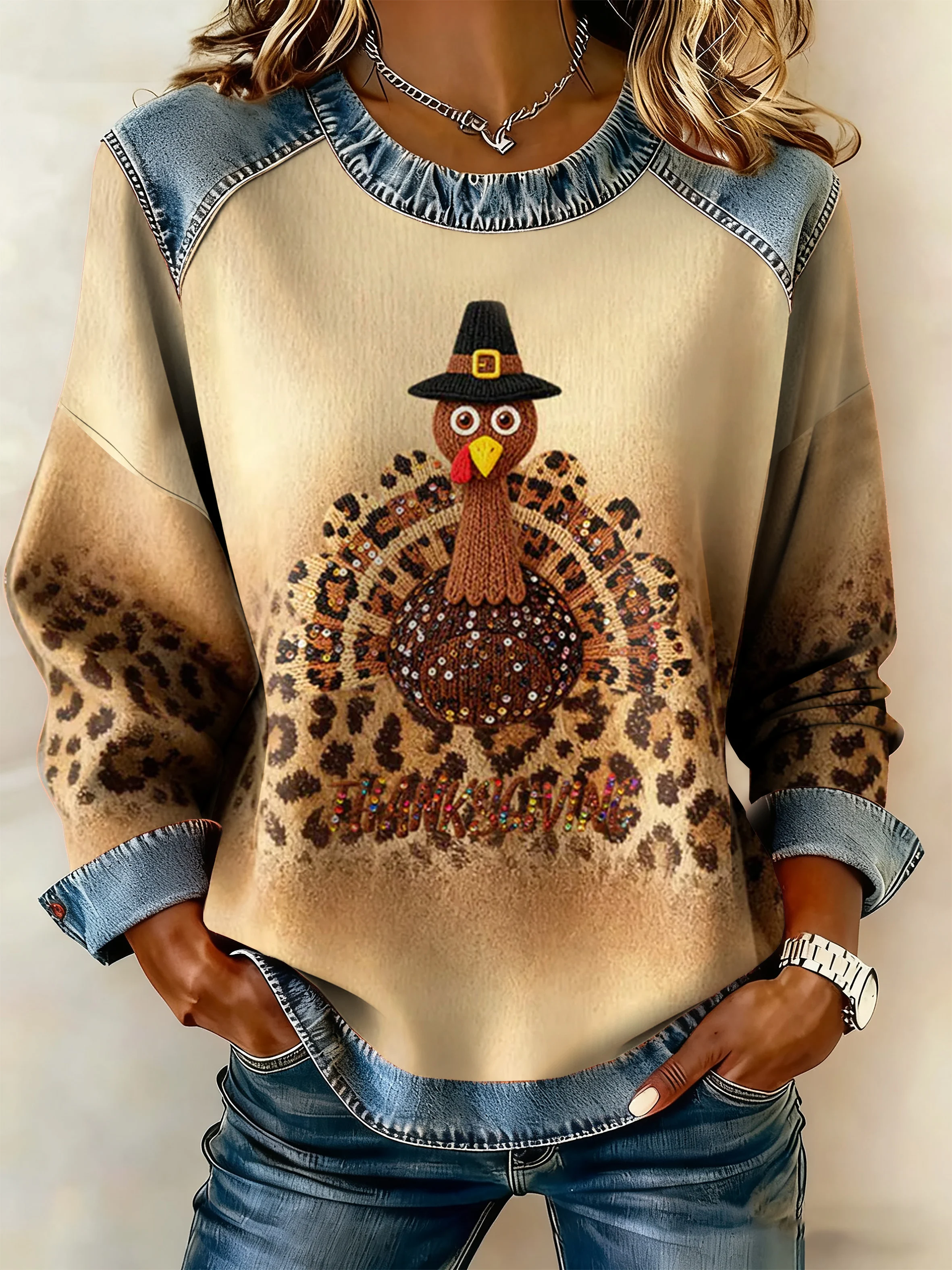 Women's Fall Thanksgiving Retro Print Casual Sweatshirt