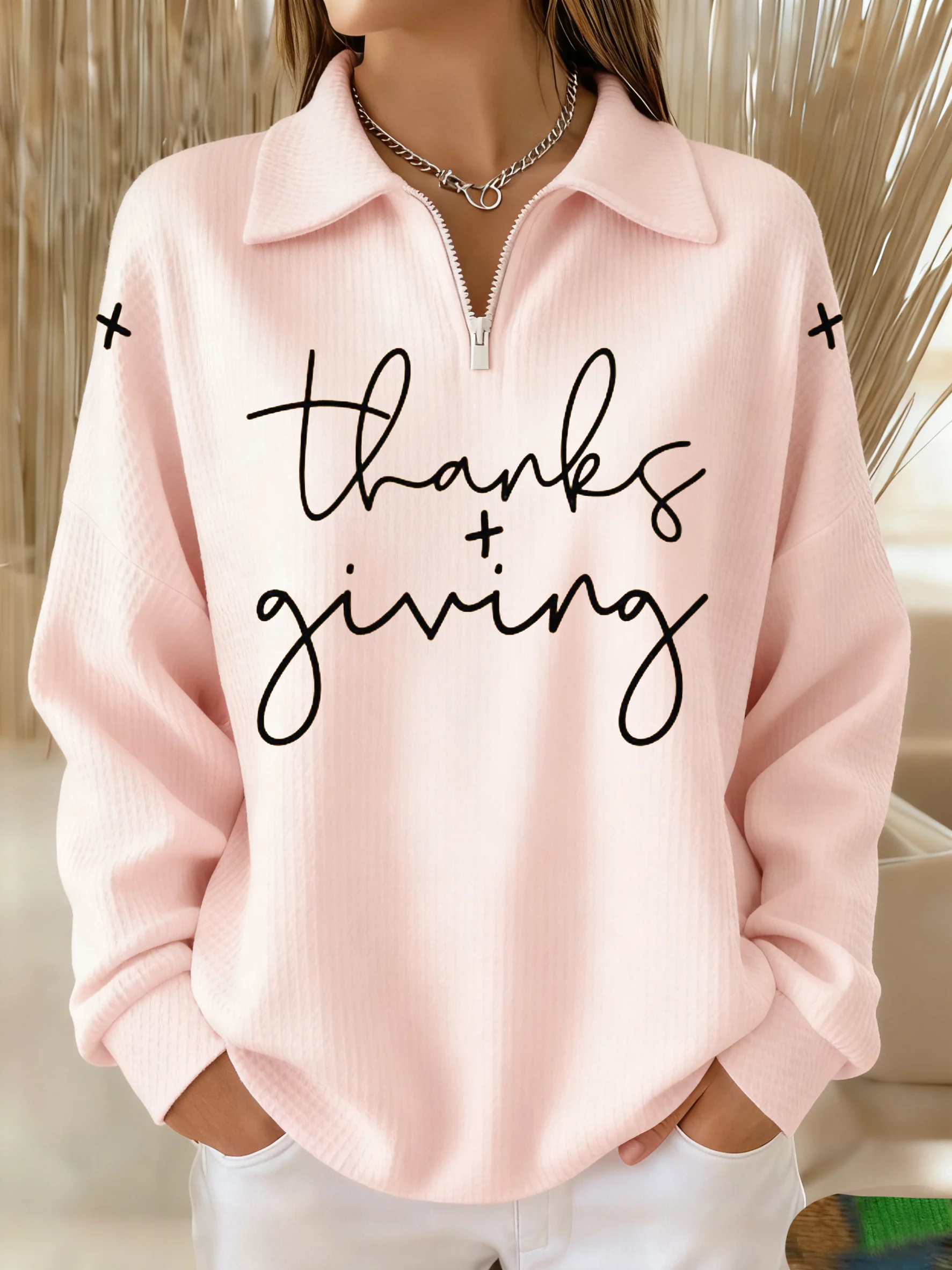 Women's Winter Thanksgiving Print Crew Neck Top