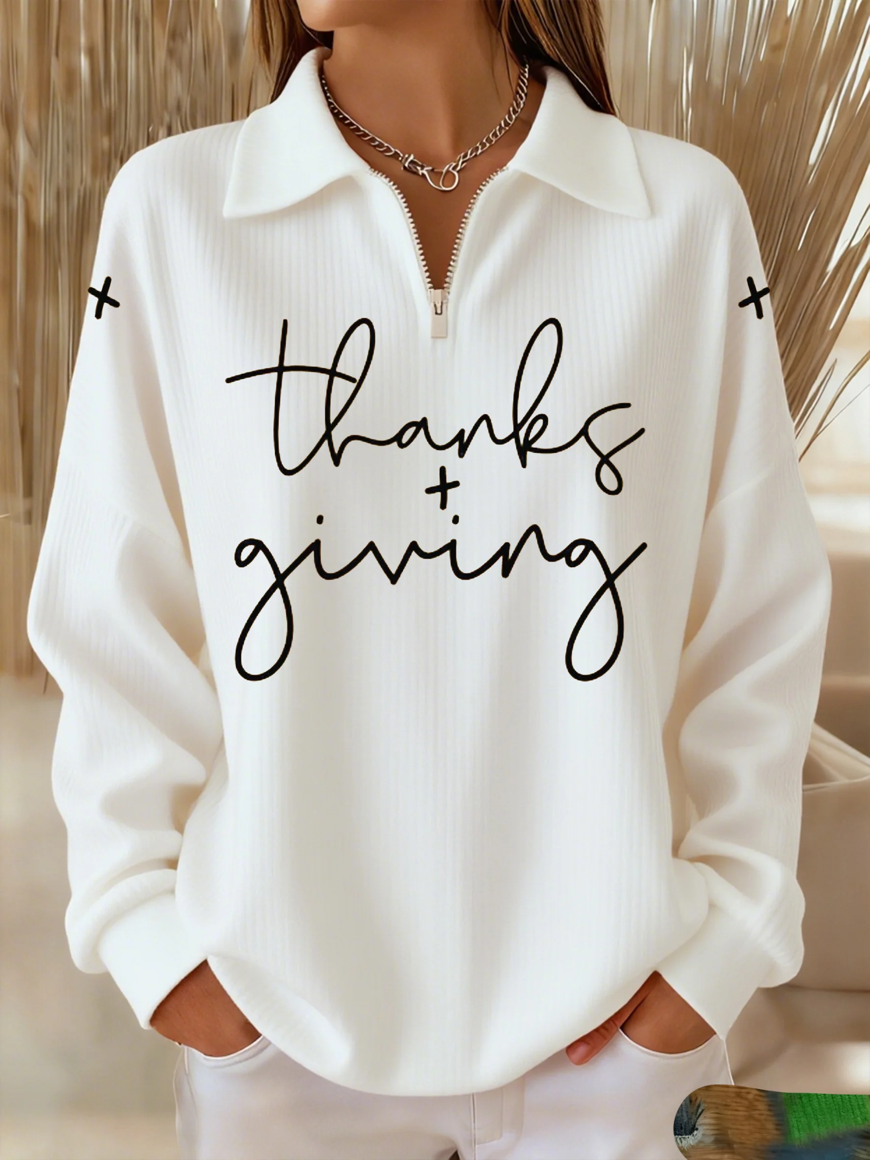 Women's Winter Thanksgiving Print Crew Neck Top