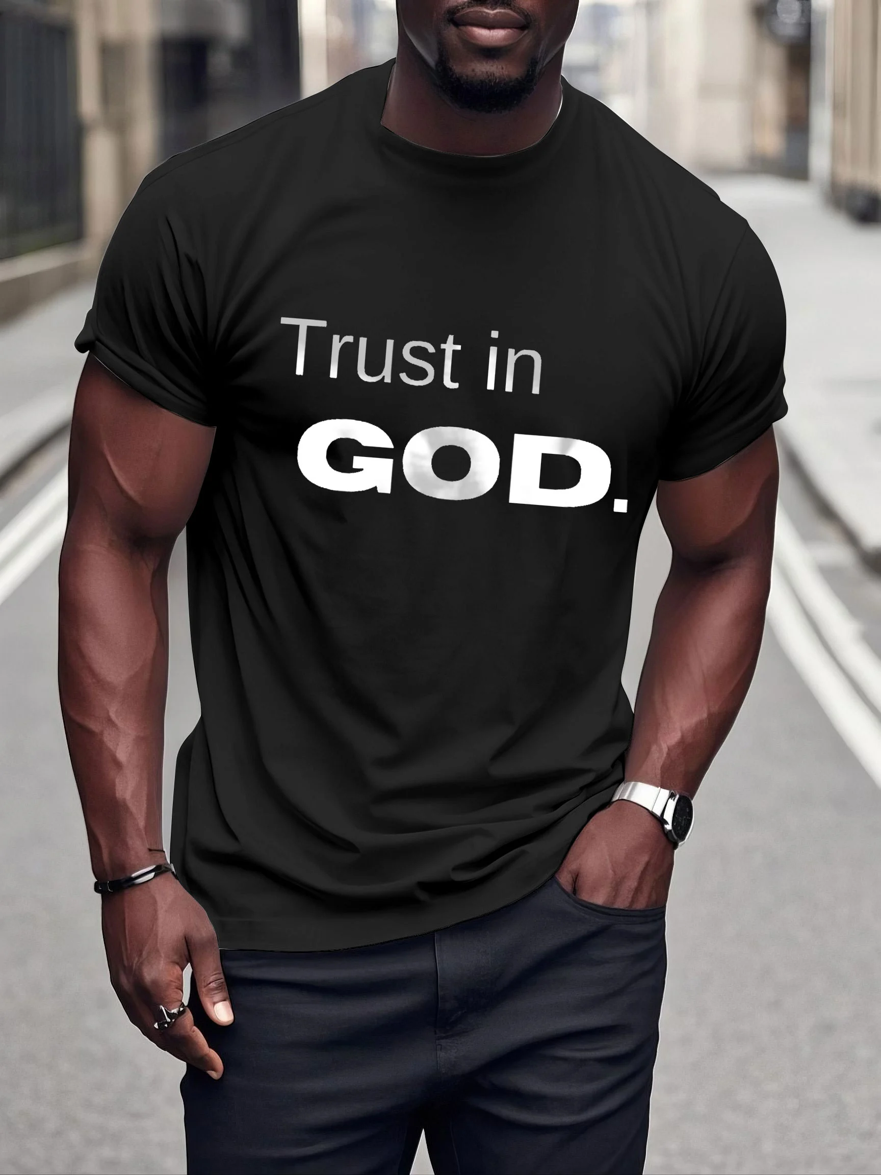 Men's Black Printed Short Sleeve T-shirt