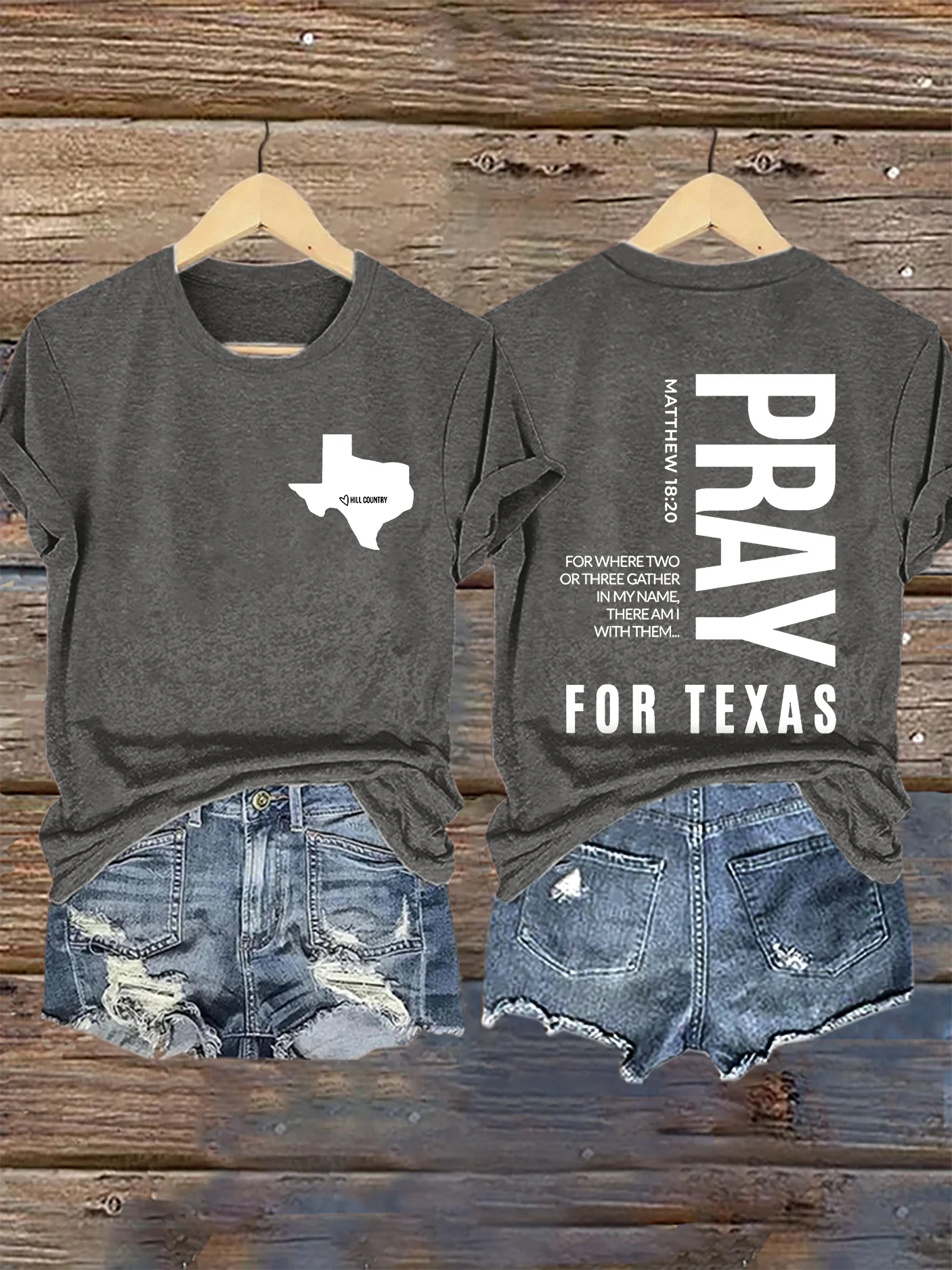 Retro Hill Country Strong Matthew 18:20 Pray For Texas  For Where Two Or Three Gather In My Name, There Am I With Them Print T-Shirt
