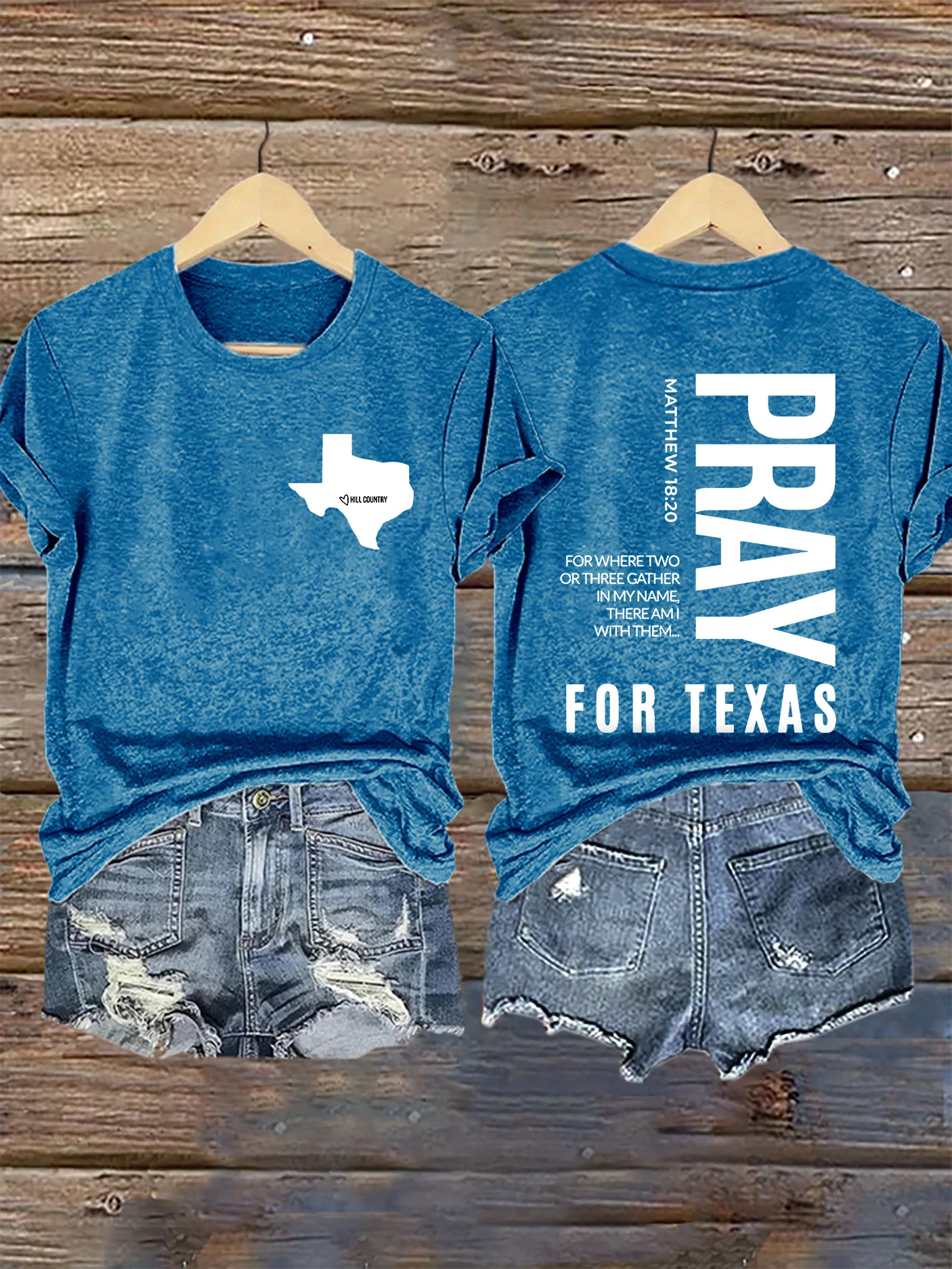 Retro Hill Country Strong Matthew 18:20 Pray For Texas  For Where Two Or Three Gather In My Name, There Am I With Them Print T-Shirt