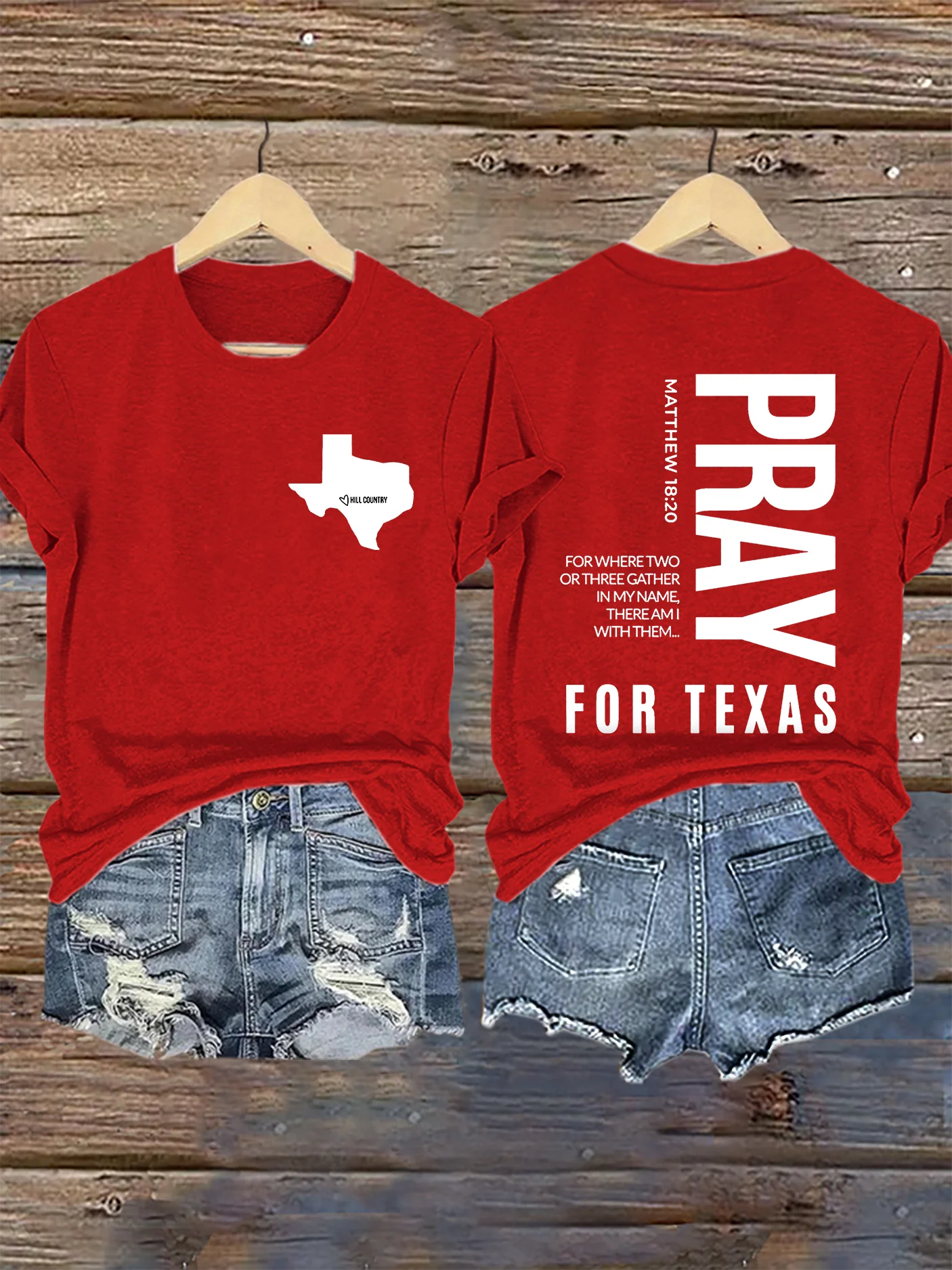 Retro Hill Country Strong Matthew 18:20 Pray For Texas  For Where Two Or Three Gather In My Name, There Am I With Them Print T-Shirt