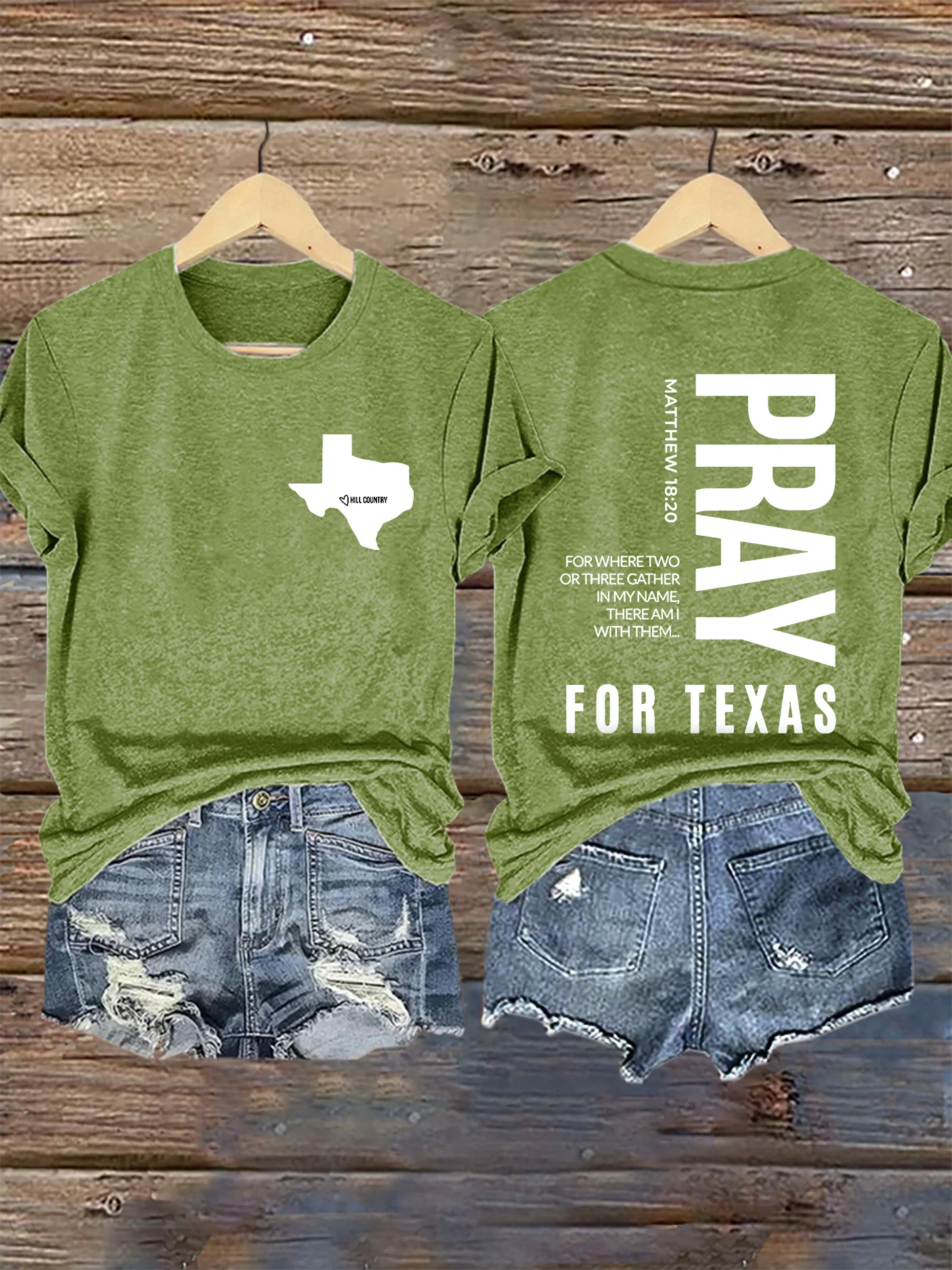 Retro Hill Country Strong Matthew 18:20 Pray For Texas  For Where Two Or Three Gather In My Name, There Am I With Them Print T-Shirt