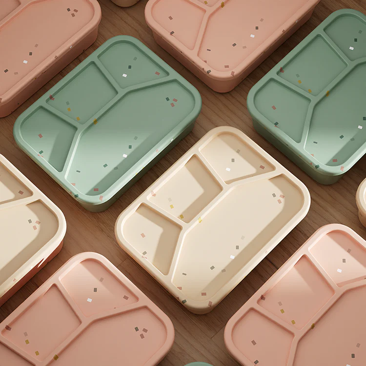 No-Tox Silicone Bento Lunch Box - 4 Compartments - Confetti Pink (1.2L)
