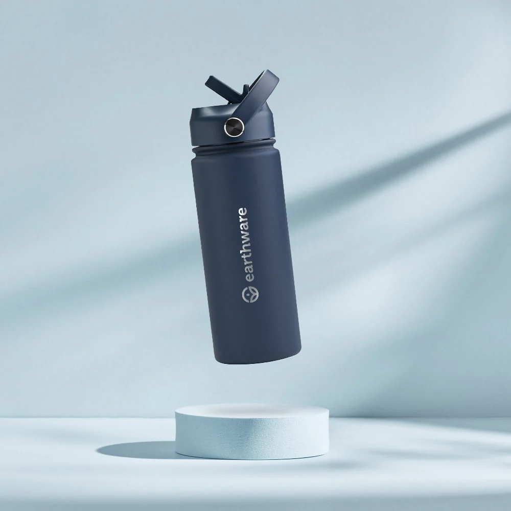 Earth Bottle Premium Insulated Water Bottle with 2 x Caps - Navy Blue (550ml)