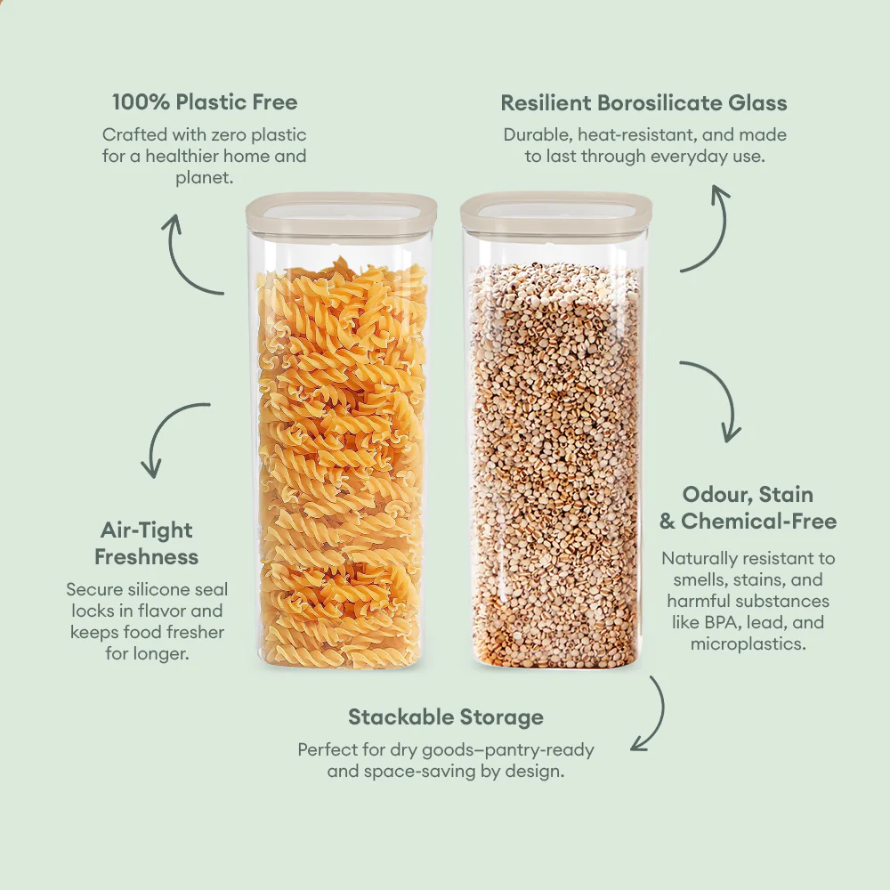 Cube Glass Pantry Storage Jars - 2 Pack (2340ml)