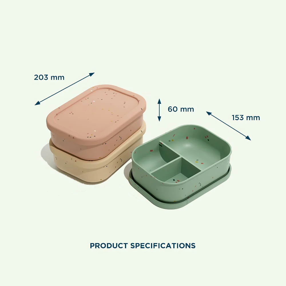 No-Tox Silicone Bento Lunch Box - 3 Compartments - Confetti Olive (715ml)