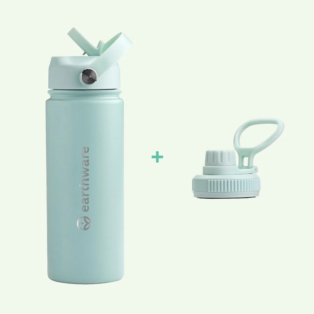 Earth Bottle Premium Insulated Water Bottle with 2 x Caps - Mint (550ml)