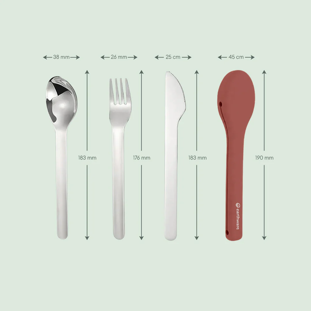 Stainless Steel 3 Piece Reusable Cutlery Set with Protective Silicone Sleeve - Terracotta