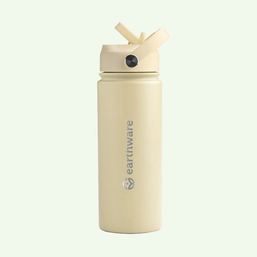 Earth Bottle Premium Insulated Water Bottle with 2 x Caps - Yellow (550ml)