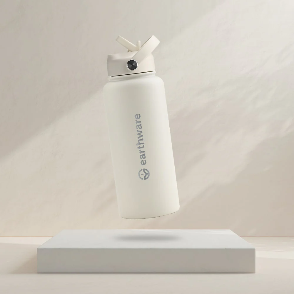 Earth Bottle Premium Insulated Water Bottle with 2 x Caps - Cream (1L)