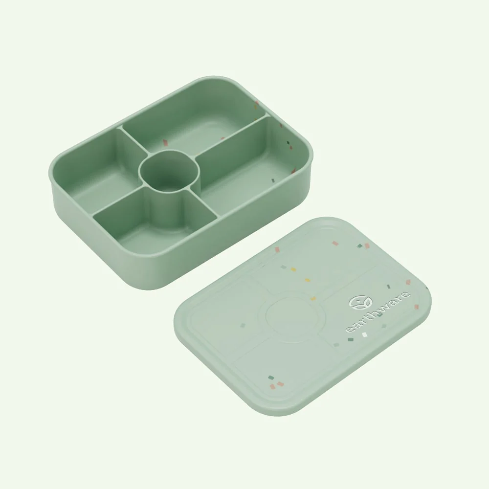 No-Tox Silicone Bento Lunch Box - 5 Compartments - Confetti Olive (1.2L)