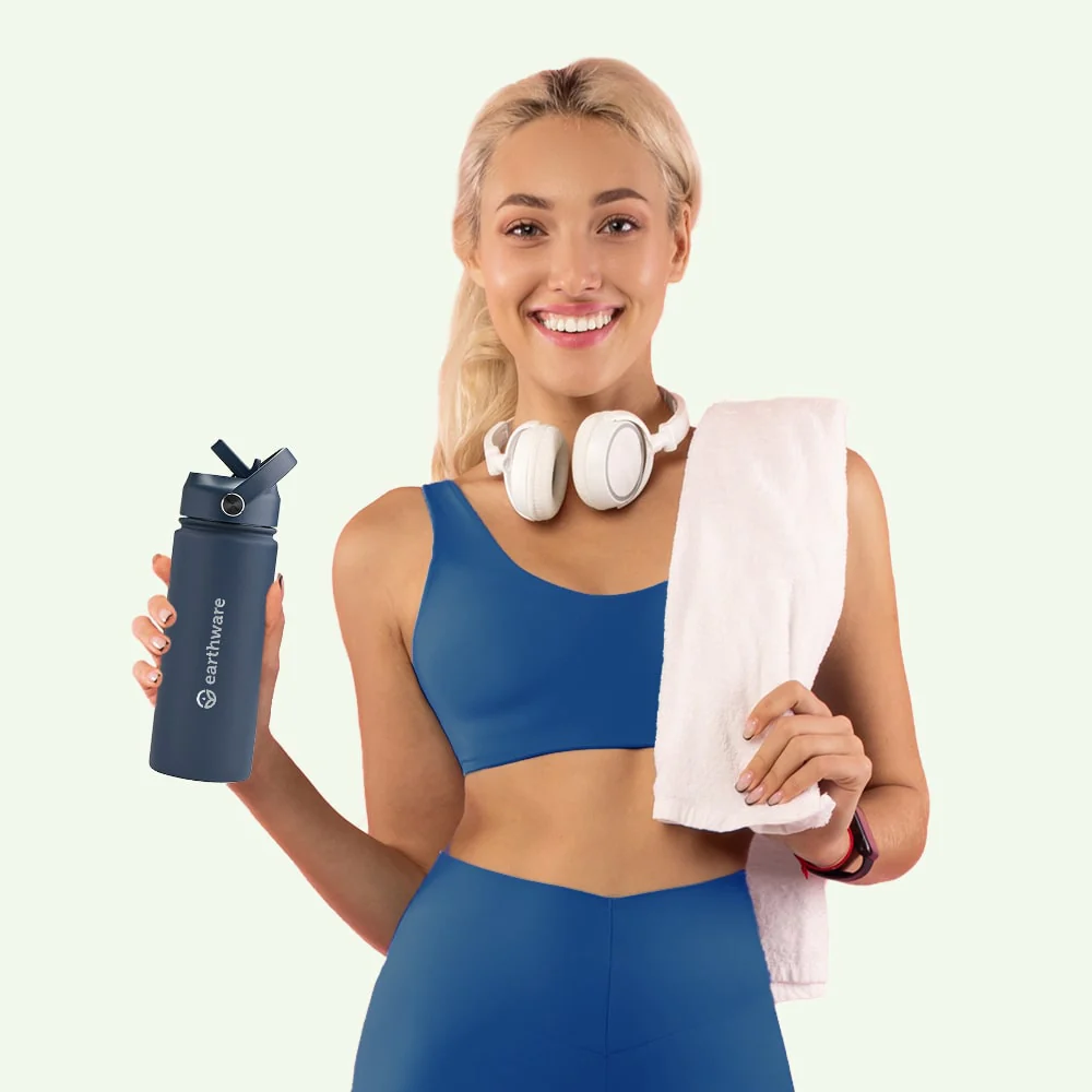 Earth Bottle Premium Insulated Water Bottle with 2 x Caps - Navy Blue (550ml)