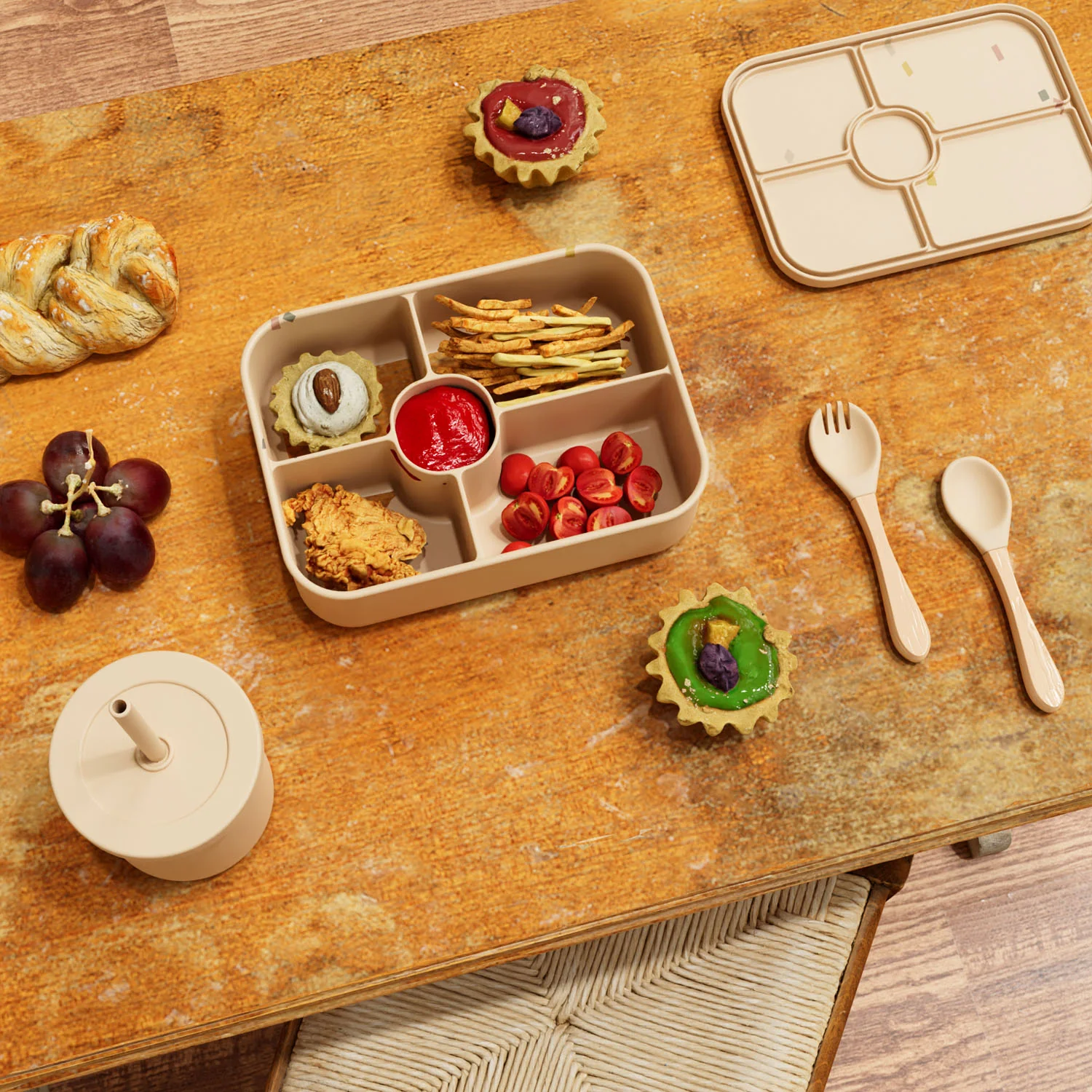 No-Tox Silicone Bento Lunch Box - 5 Compartments - Confetti Beige (1.2L)