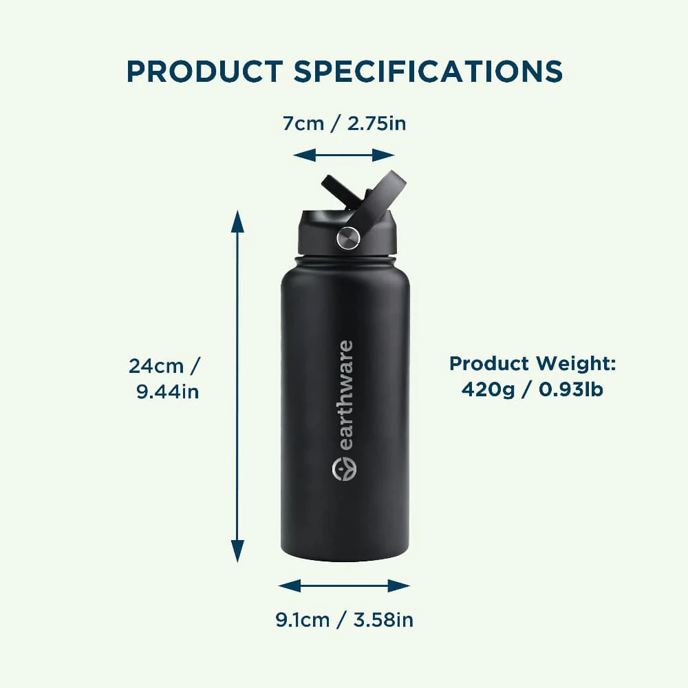 Earth Bottle Premium Insulated Water Bottle with 2 x Caps - Cream (1L)