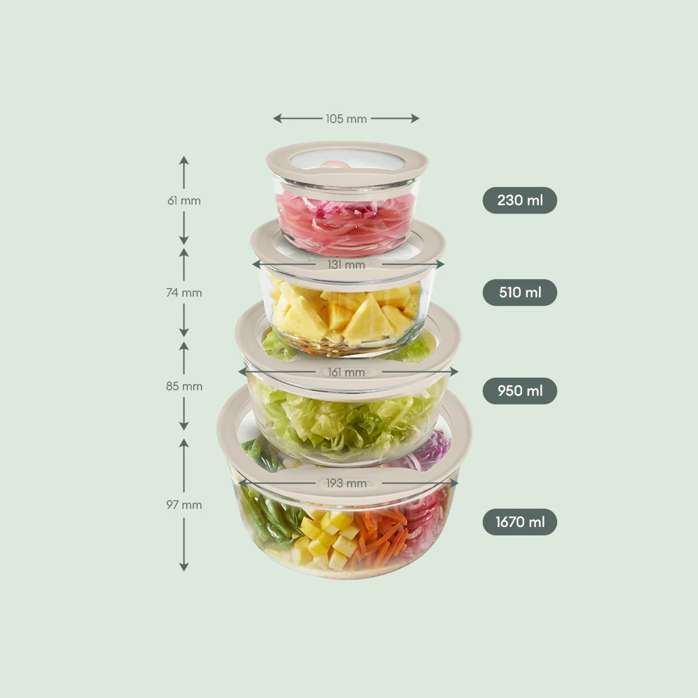 Glass Food Storage Containers - Circle (950ml)