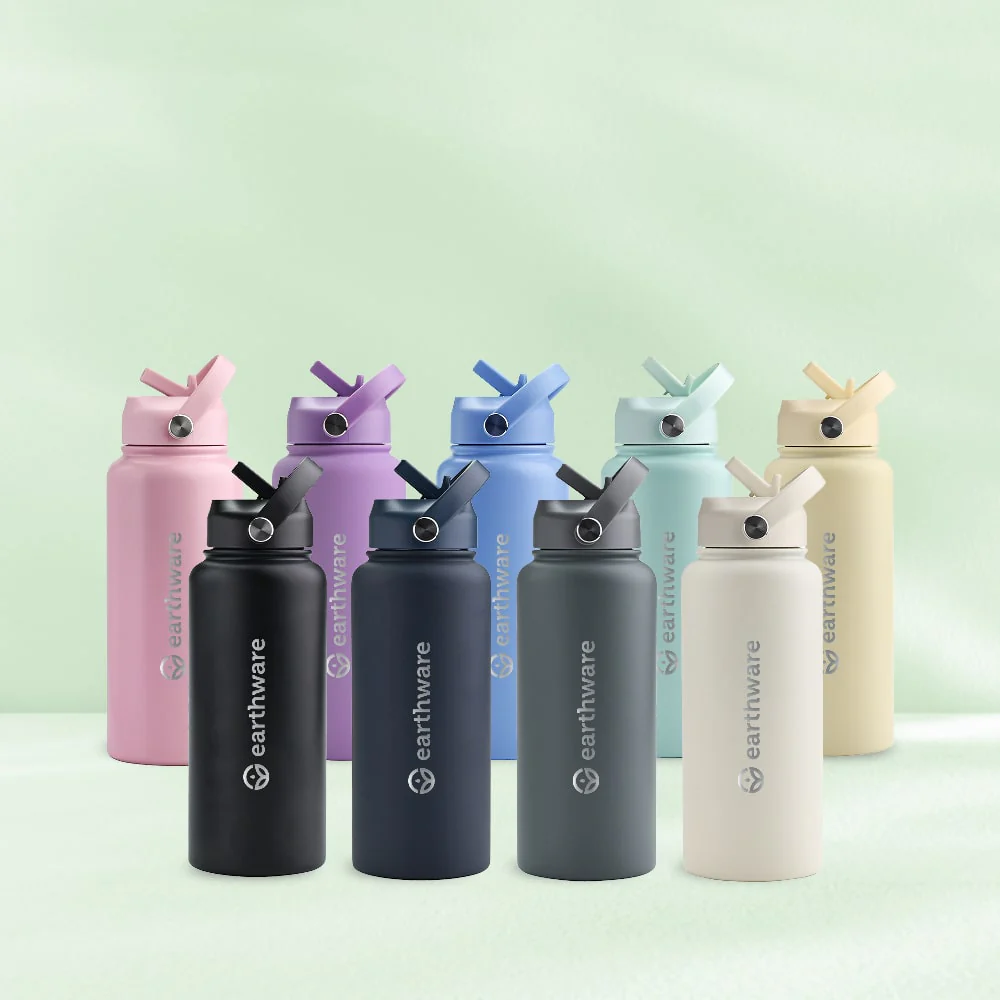 Earth Bottle Premium Insulated Water Bottle with 2 x Caps - Cream (1L)